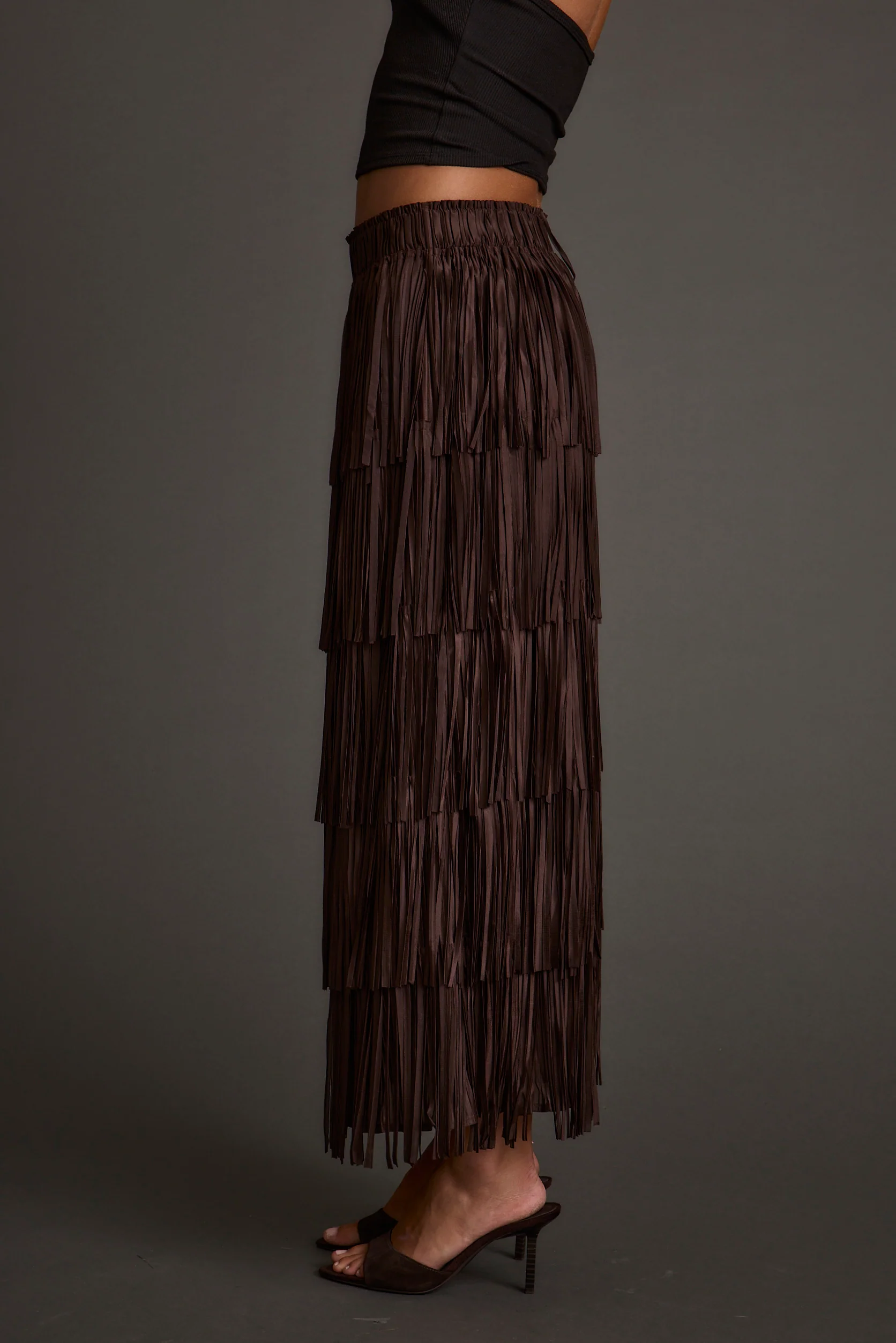Eliza Espresso Fringe Maxi Skirt - Image 7
