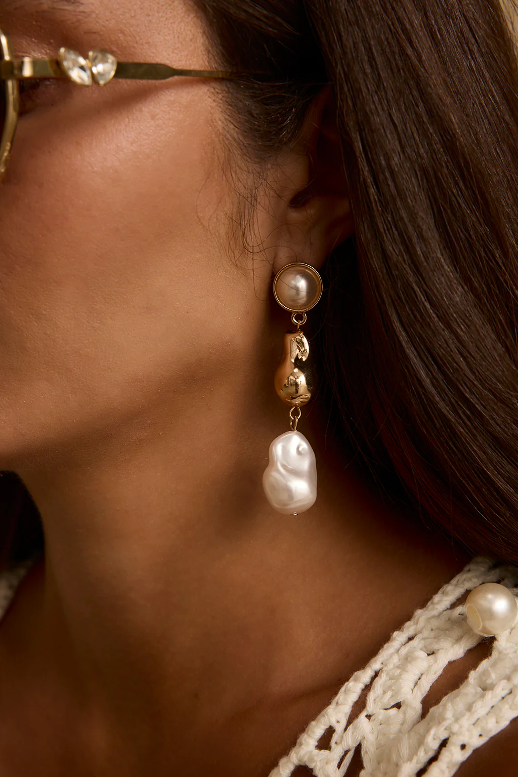 Elodie Gold and Pearl Drop Earrings - Image 2