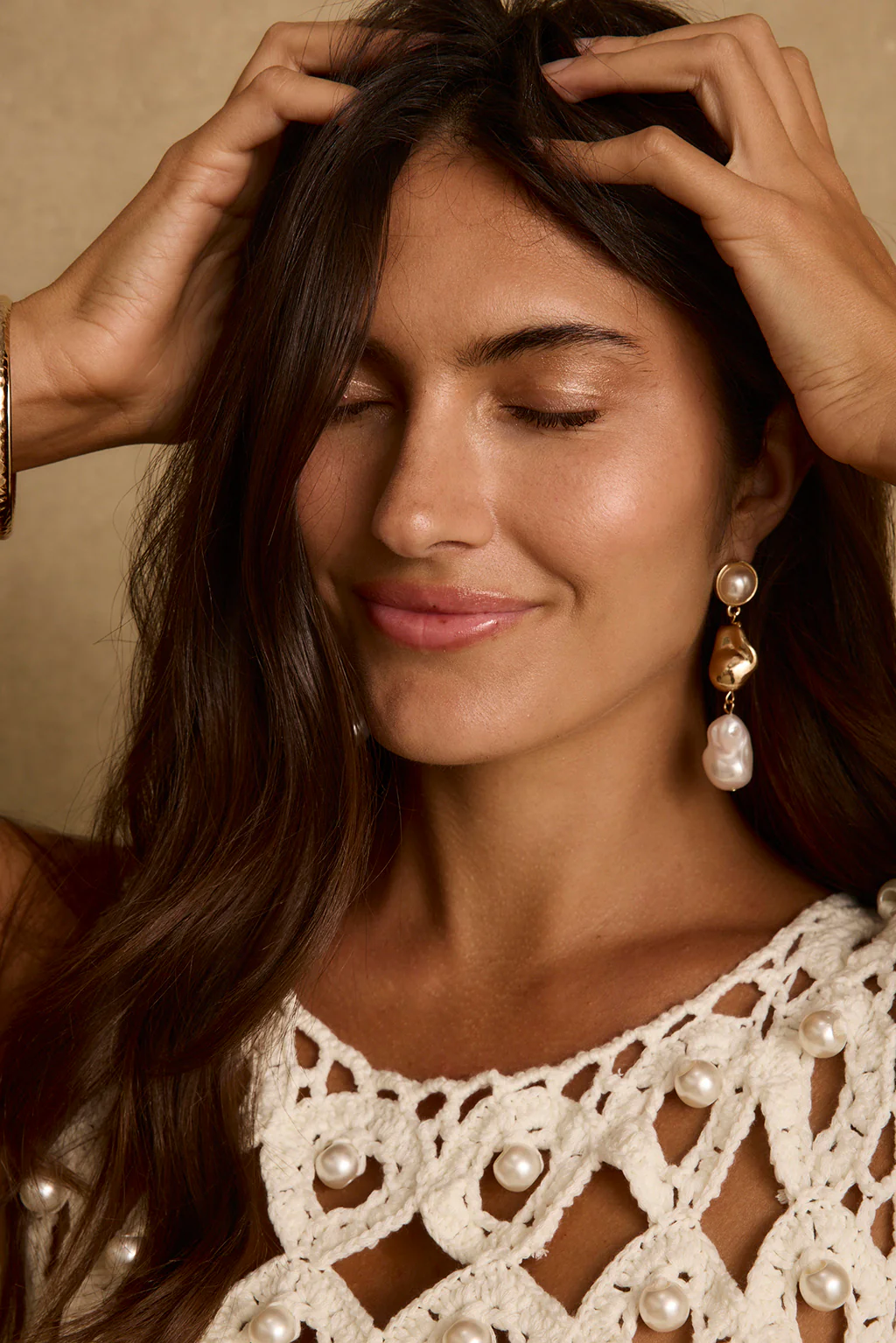 Elodie Gold and Pearl Drop Earrings - Image 3