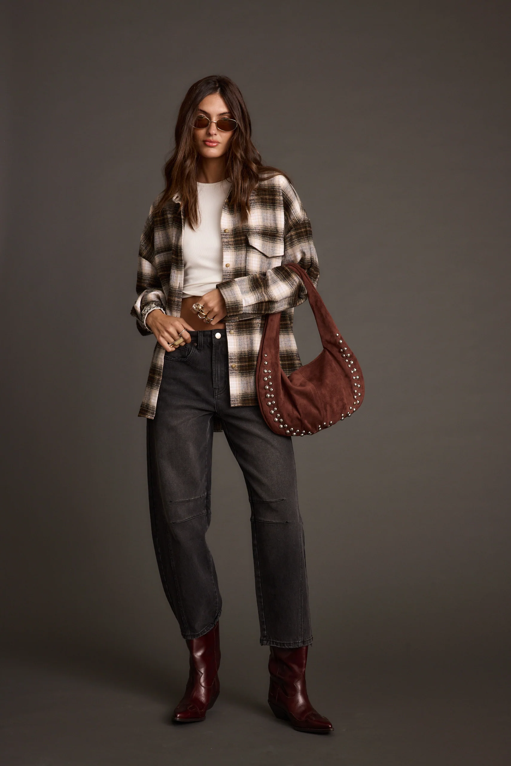 Emery Mocha Studded Faux Suede Bag - Image 4
