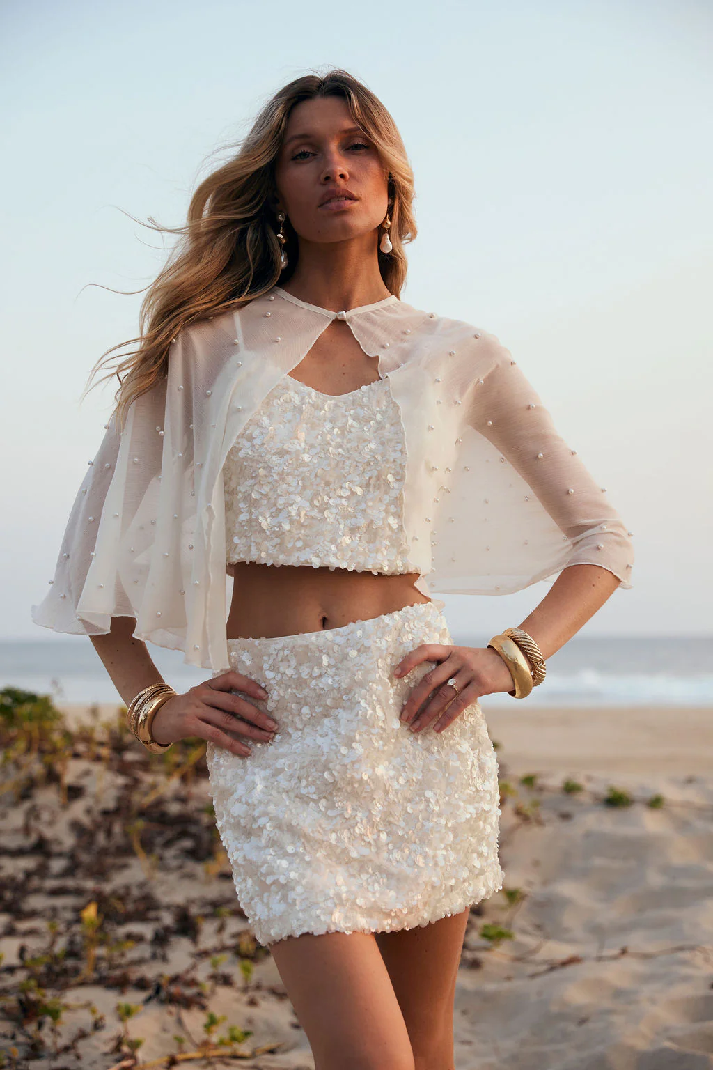 Esme White Sequin Crop Top - Image 8