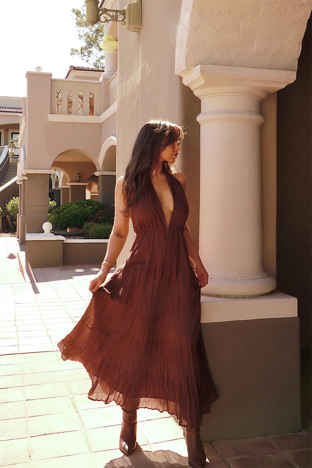 Esperanza Espresso Halter Linen Maxi Dress - Image 3