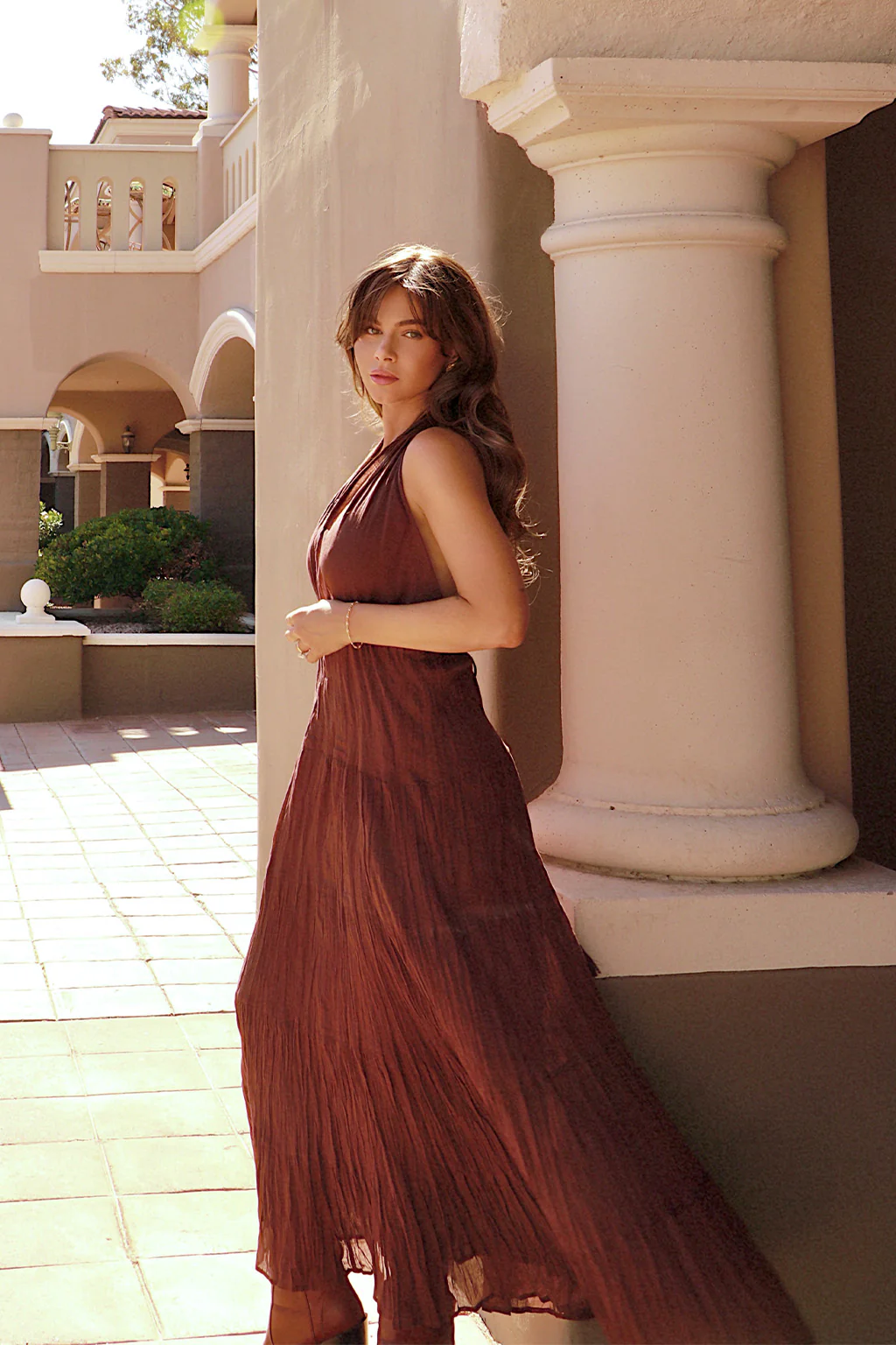 Esperanza Espresso Halter Linen Maxi Dress - Image 4