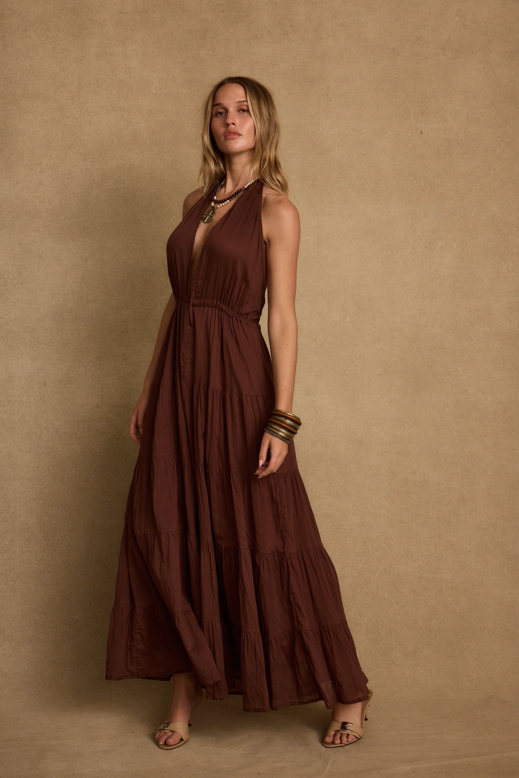 Esperanza Espresso Halter Linen Maxi Dress - Image 5