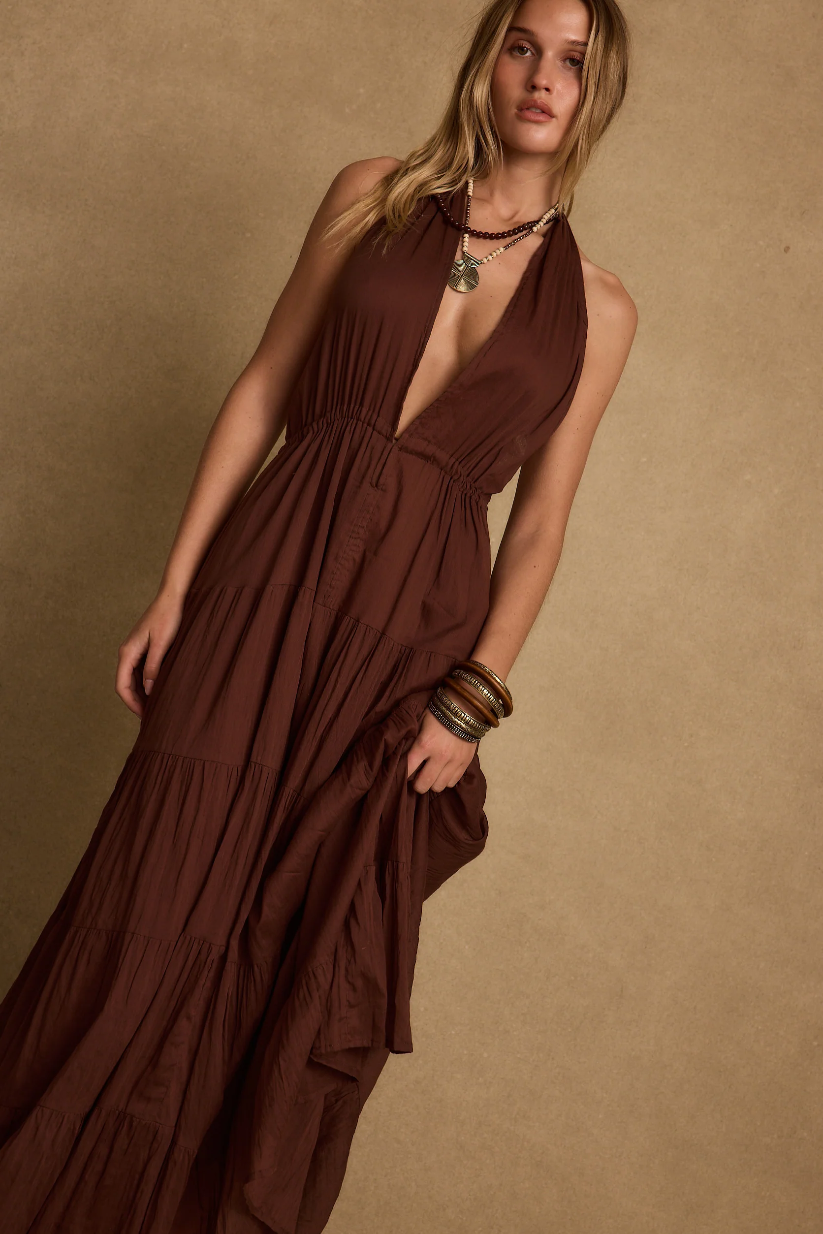Esperanza Espresso Halter Linen Maxi Dress - Image 6