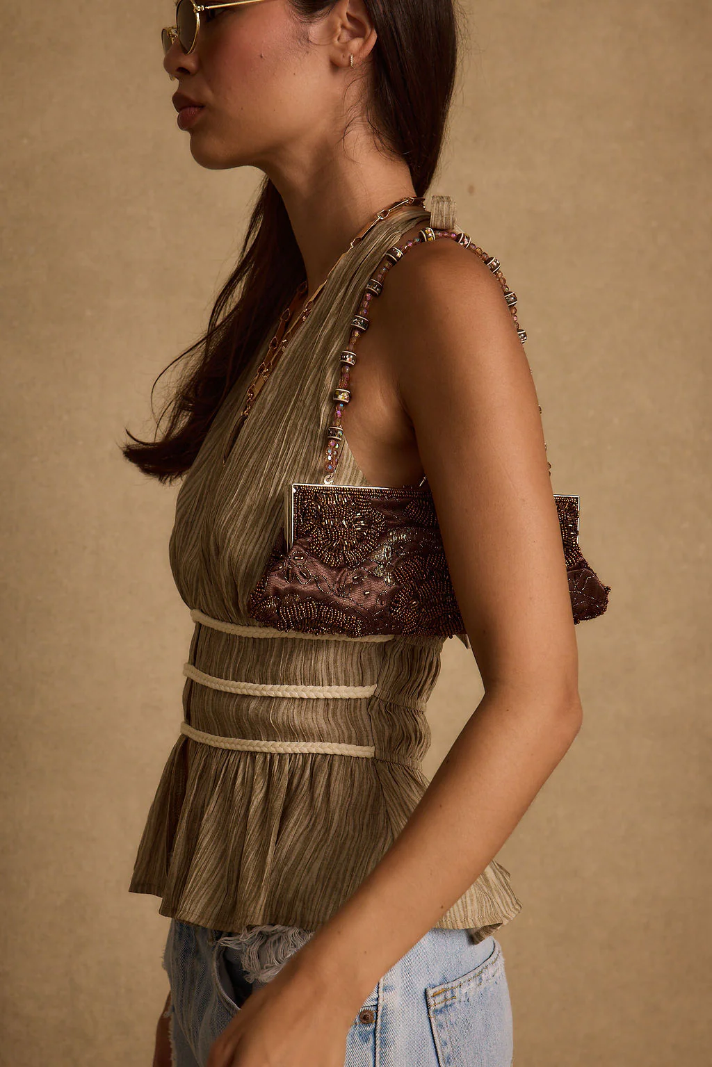 Franca Olive Striped Halter Top - Image 4