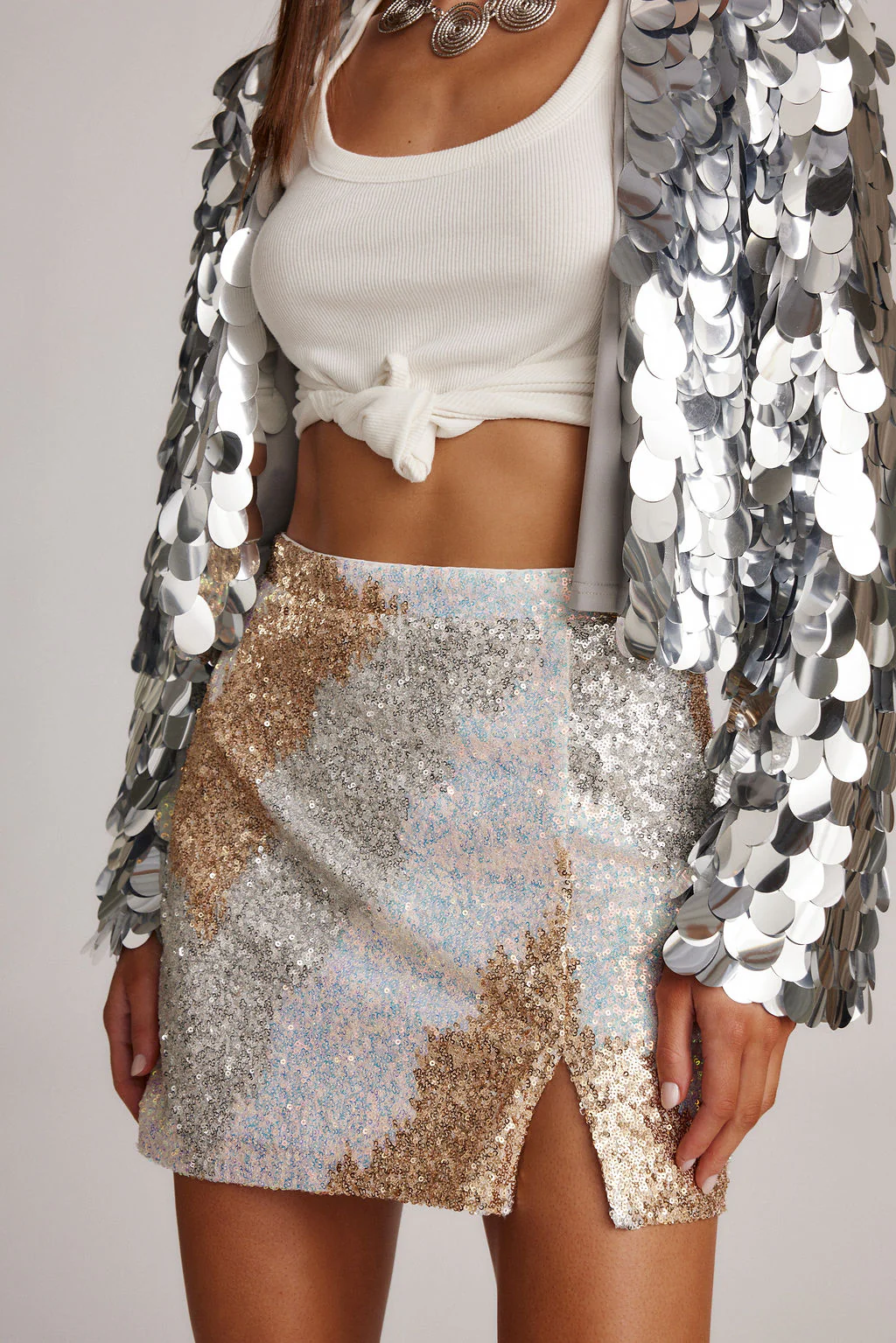 Genevieve Ivory Multi Sequin Mini Skirt - Image 8