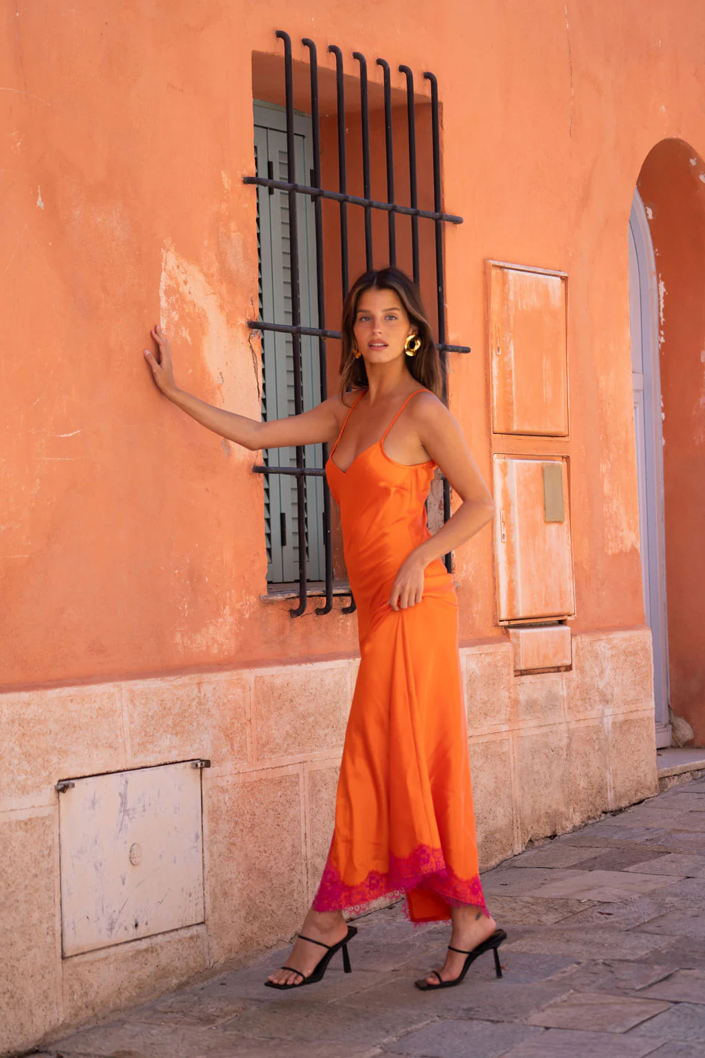 Gigi Orange Satin Maxi Dress - Image 5