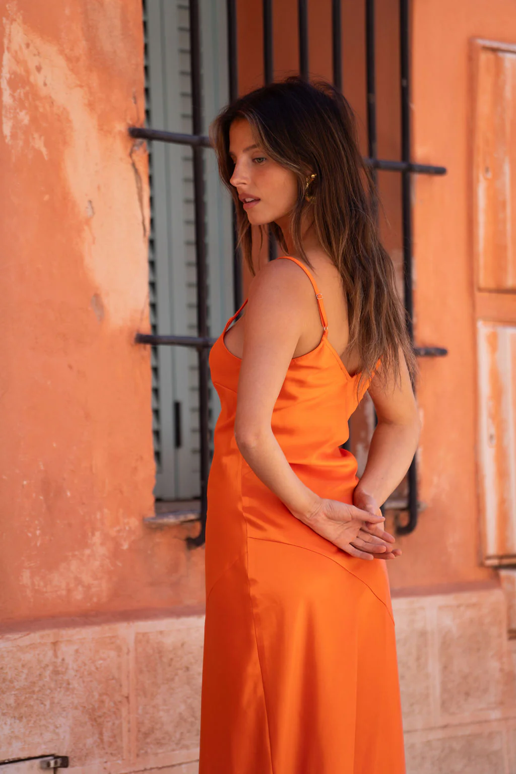 Gigi Orange Satin Maxi Dress - Image 8
