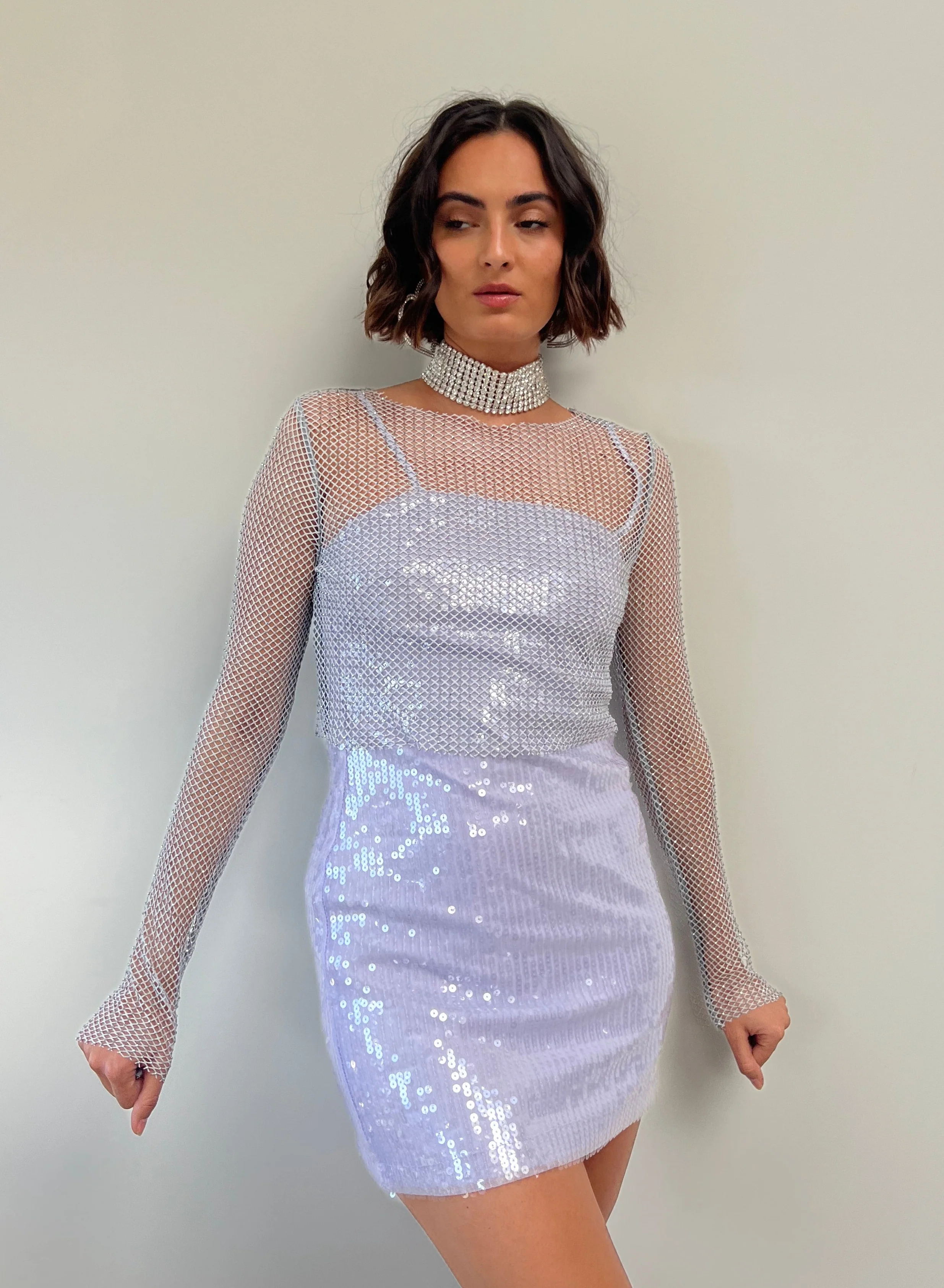 Hands Off Silver Rhinestone Top - Image 4