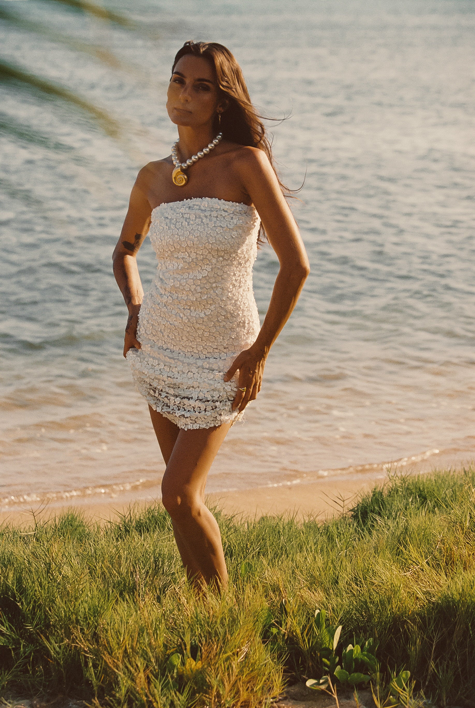 Hannah White Floral Applique Midi Dress - Image 6