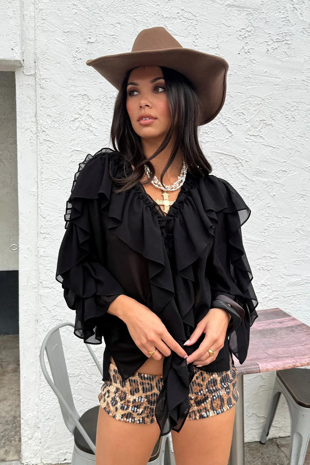 Harlow Black Ruffle Blouse