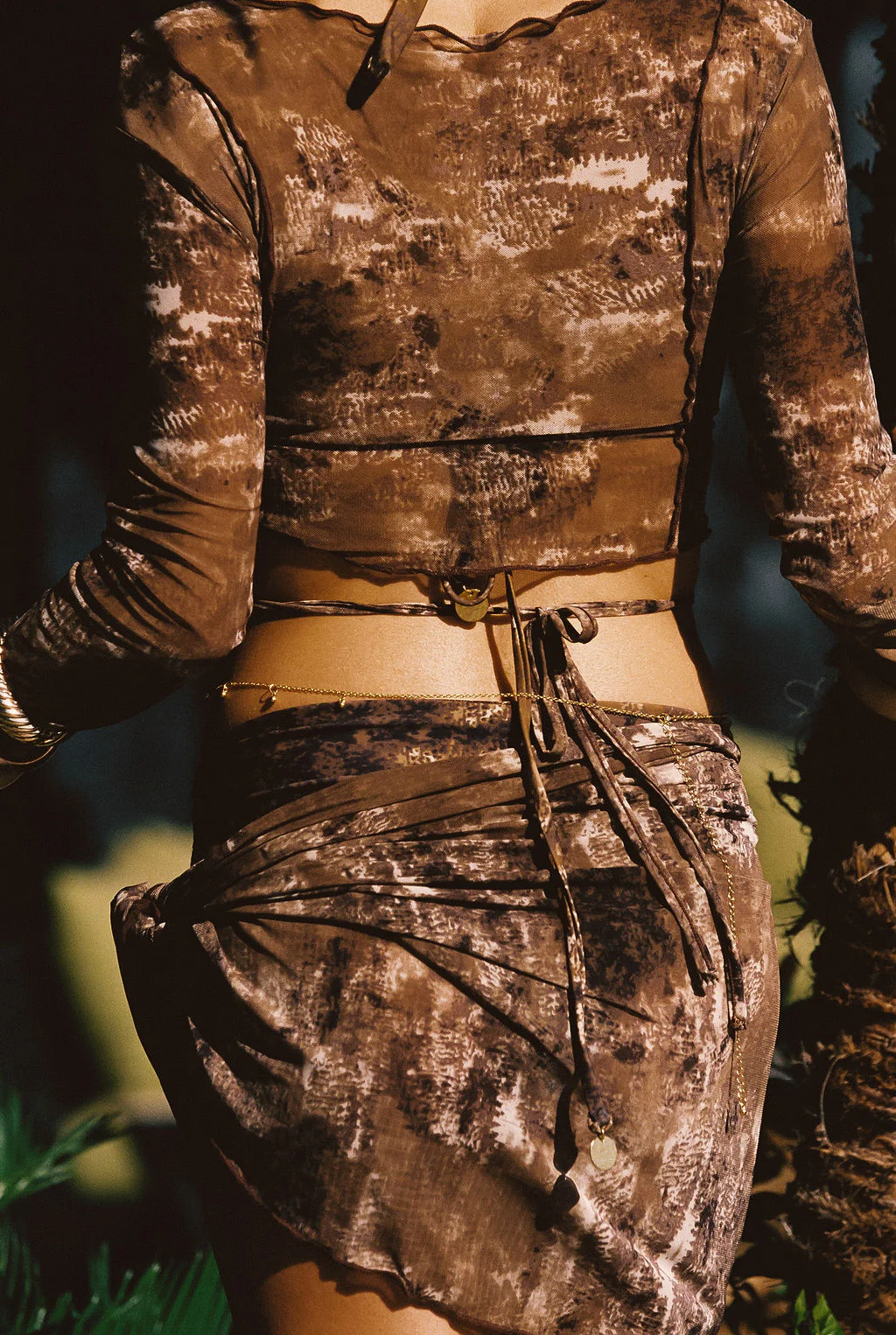 Hasey Mocha Snake Mesh Wrap Top - Image 5