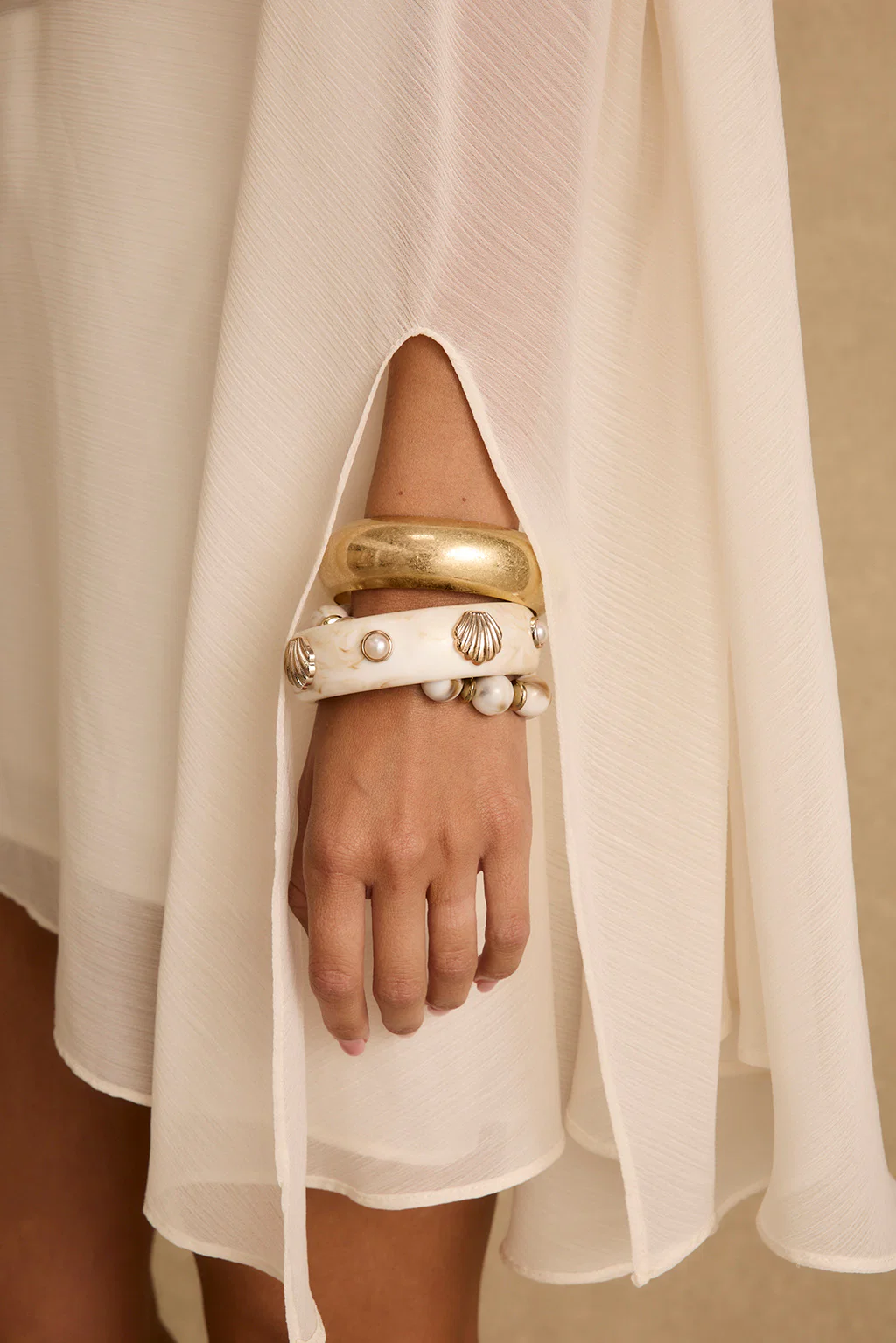 Havana Ivory Chiffon Cape Dress - Image 12