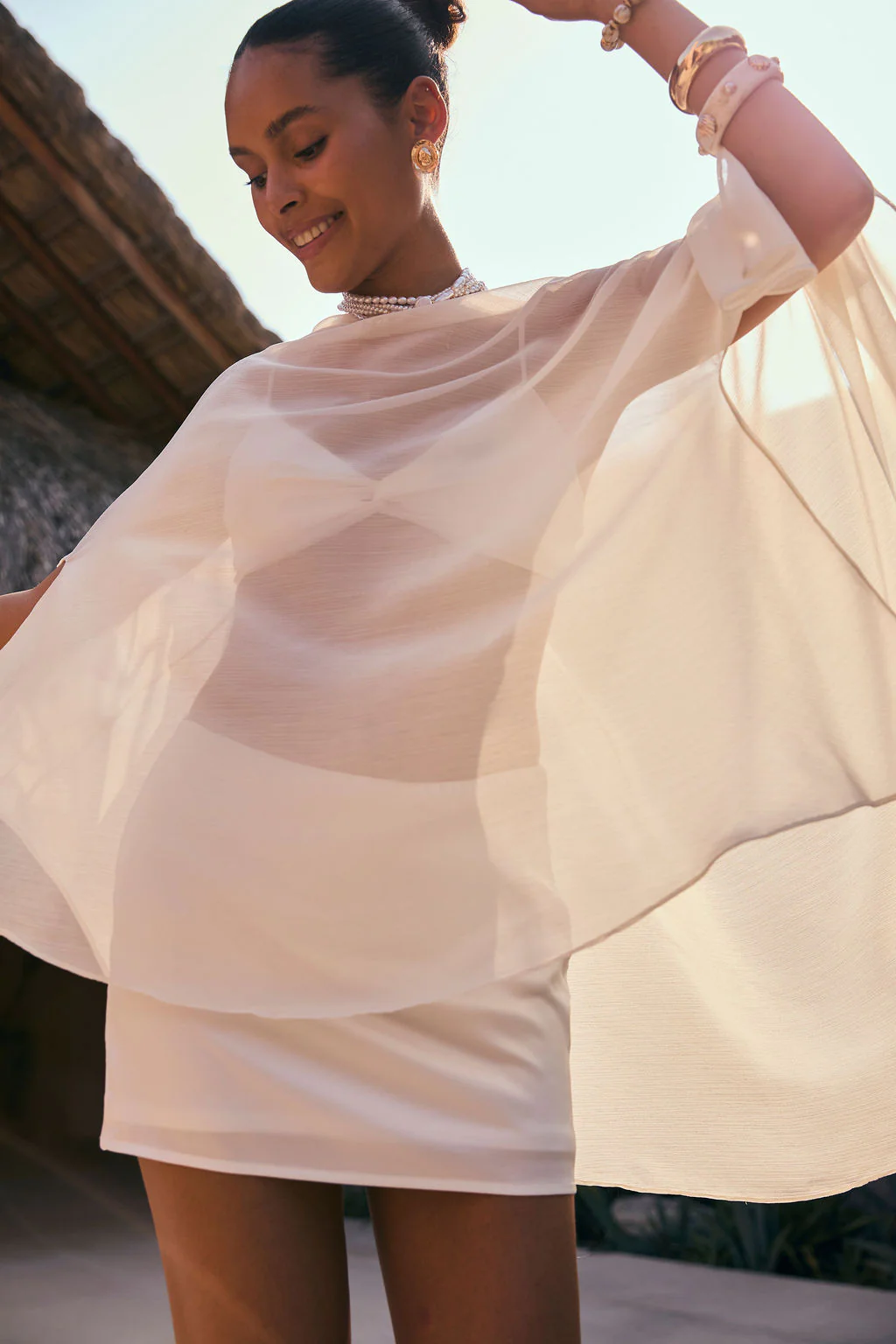 Havana Ivory Chiffon Cape Dress - Image 2