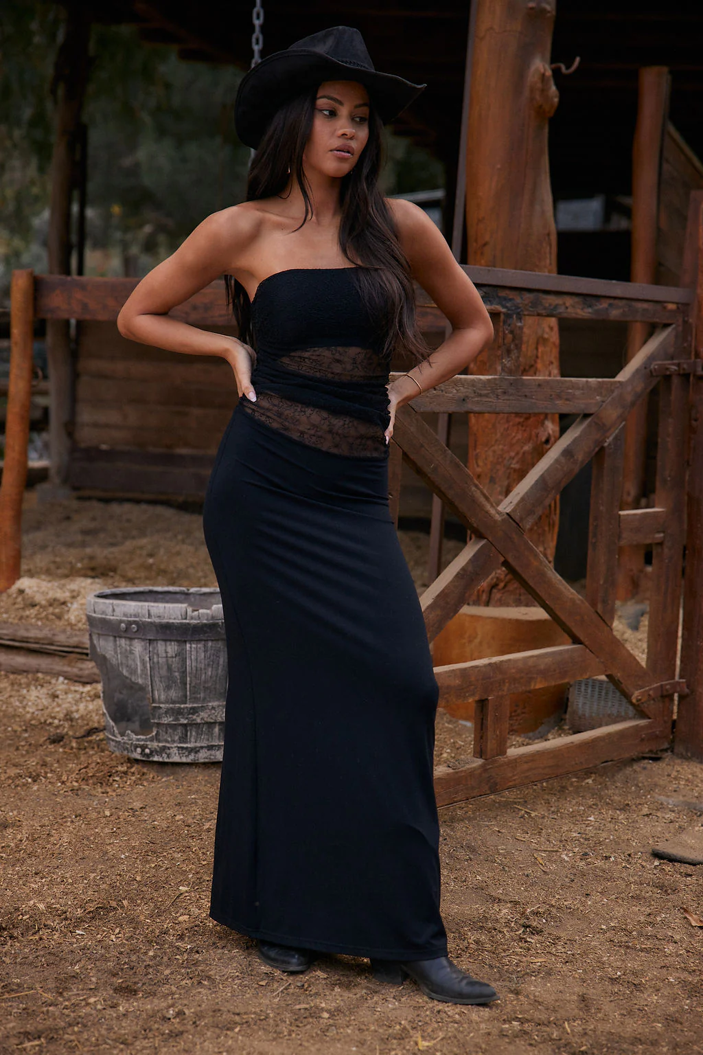 Hazel Black Lace Strapless Maxi Dress - Image 5