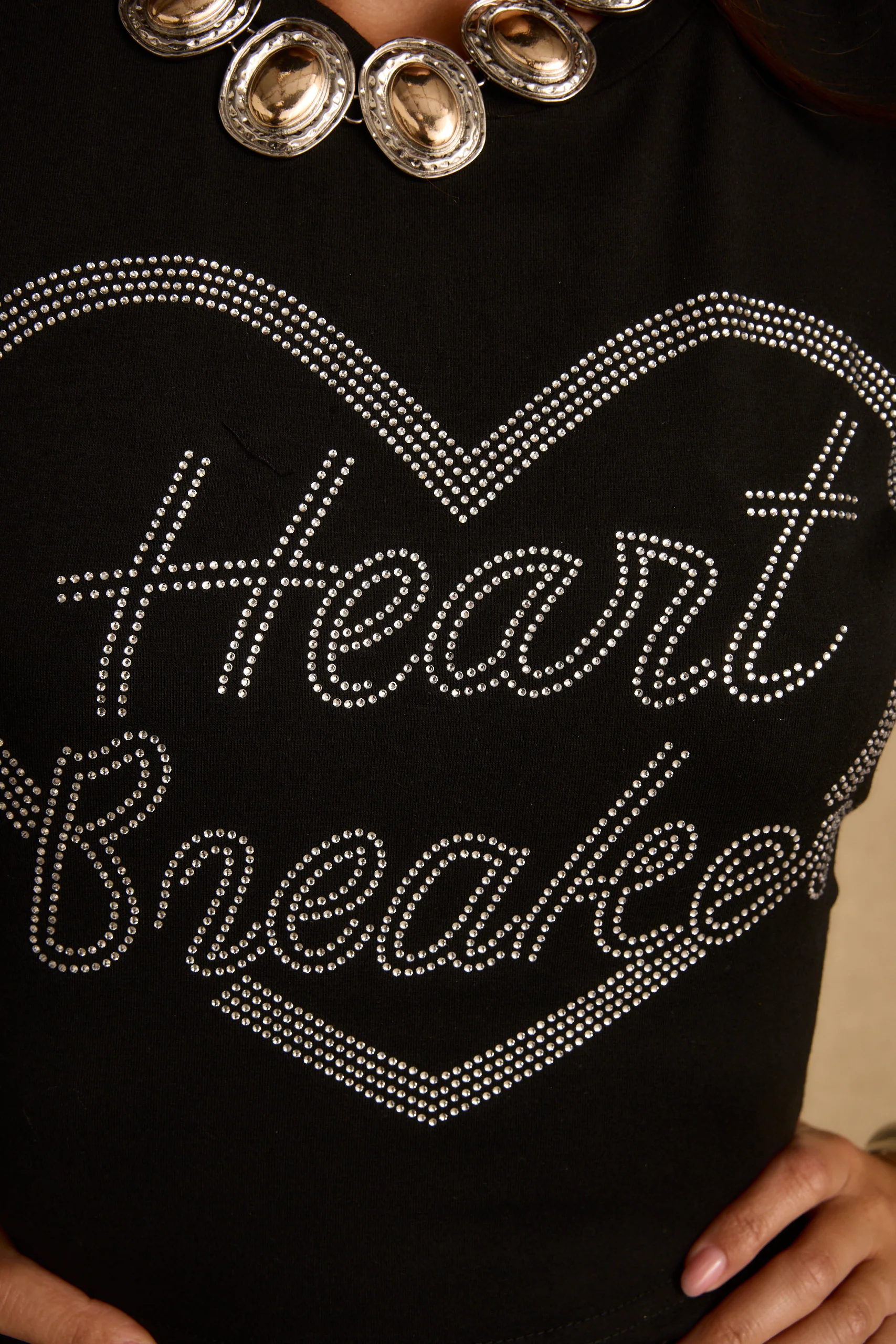 Heartbreaker Black Rhinestone Graphic Tee - Image 4