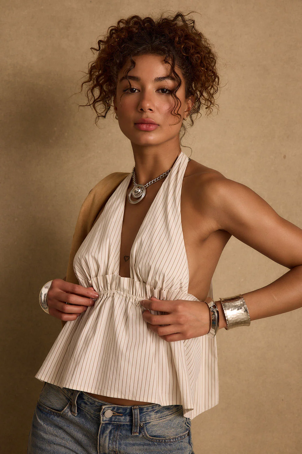 Heda Beige Striped Halter Top - Image 4