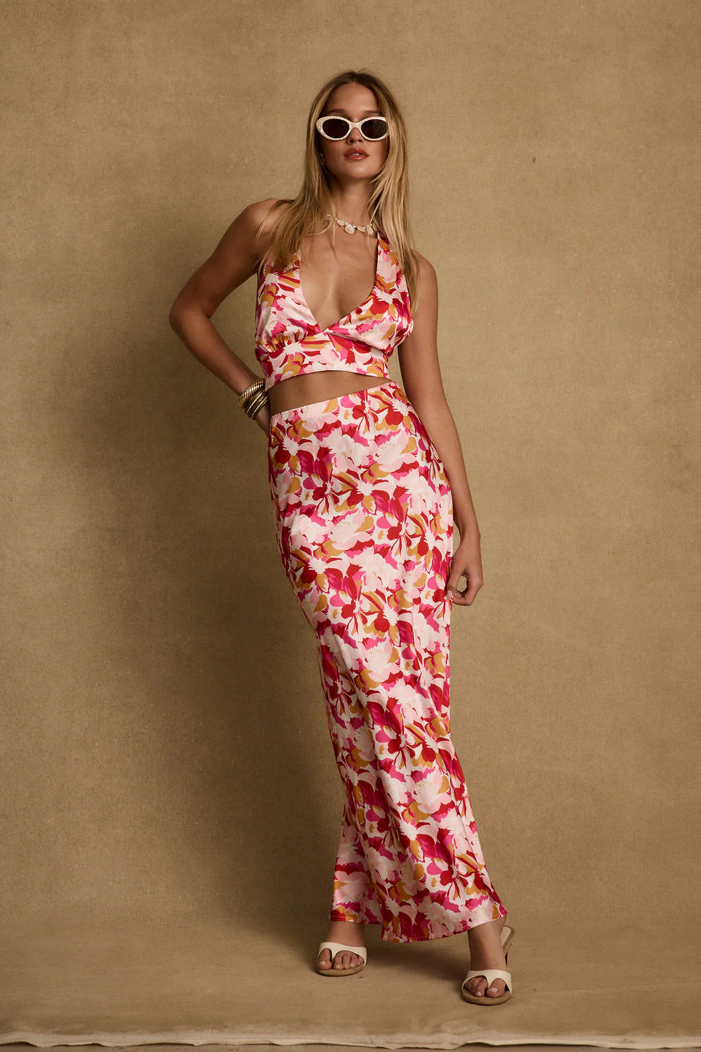 Joelle Pink Floral Halter Crop Top - Image 3