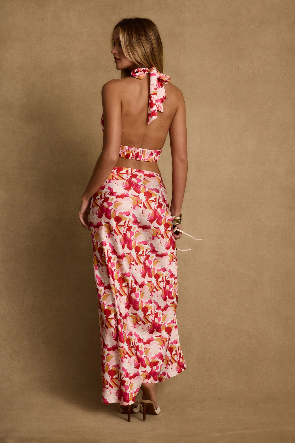 Joelle Pink Floral Halter Crop Top - Image 6
