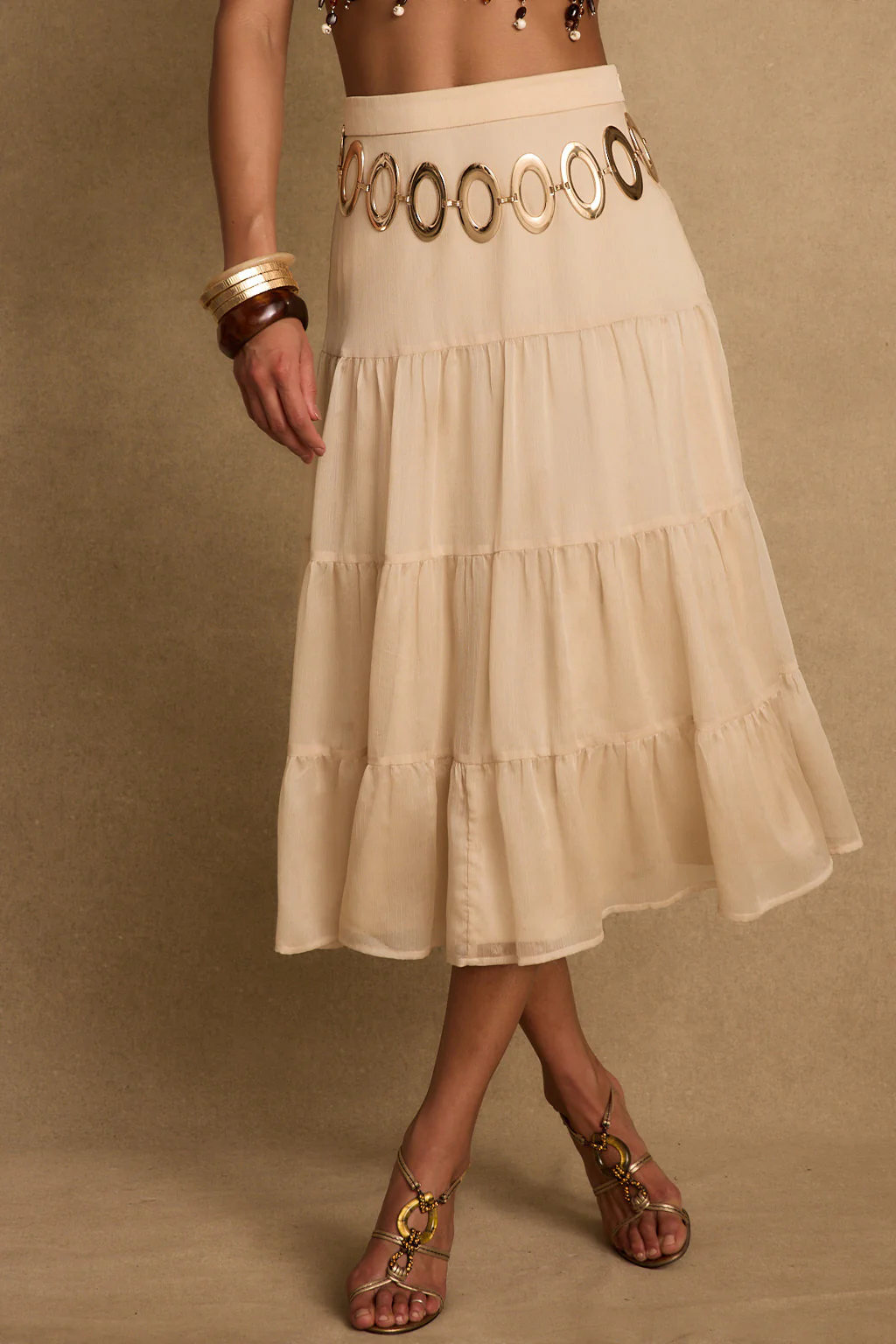 Jolene Beige Tulle Tier Maxi Skirt - Image 4