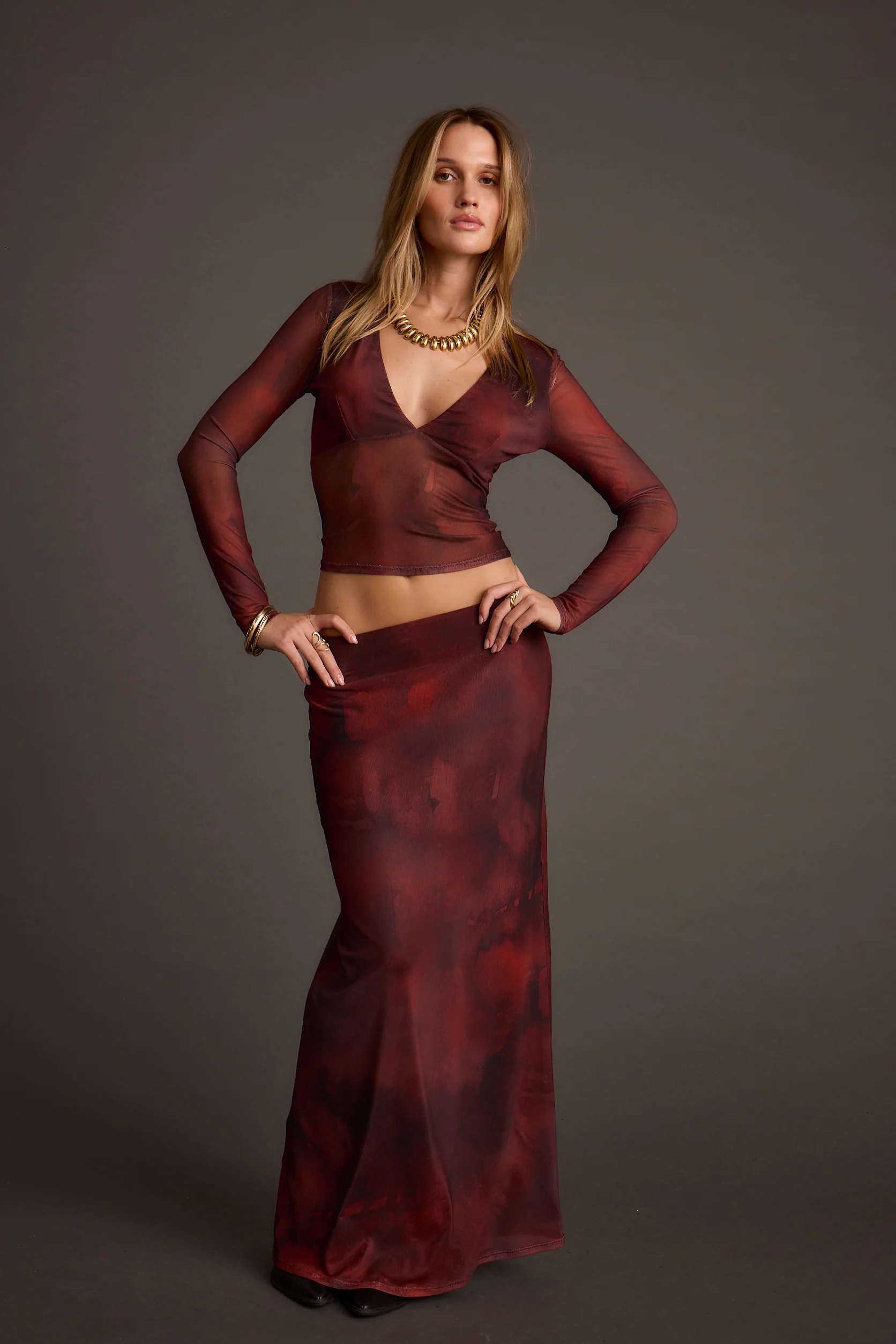 Julia Mulberry Blur Mesh Maxi Skirt - Image 2