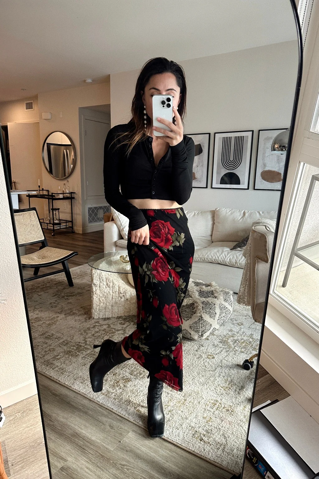 Julia Red Rose Mesh Maxi Skirt - Image 8