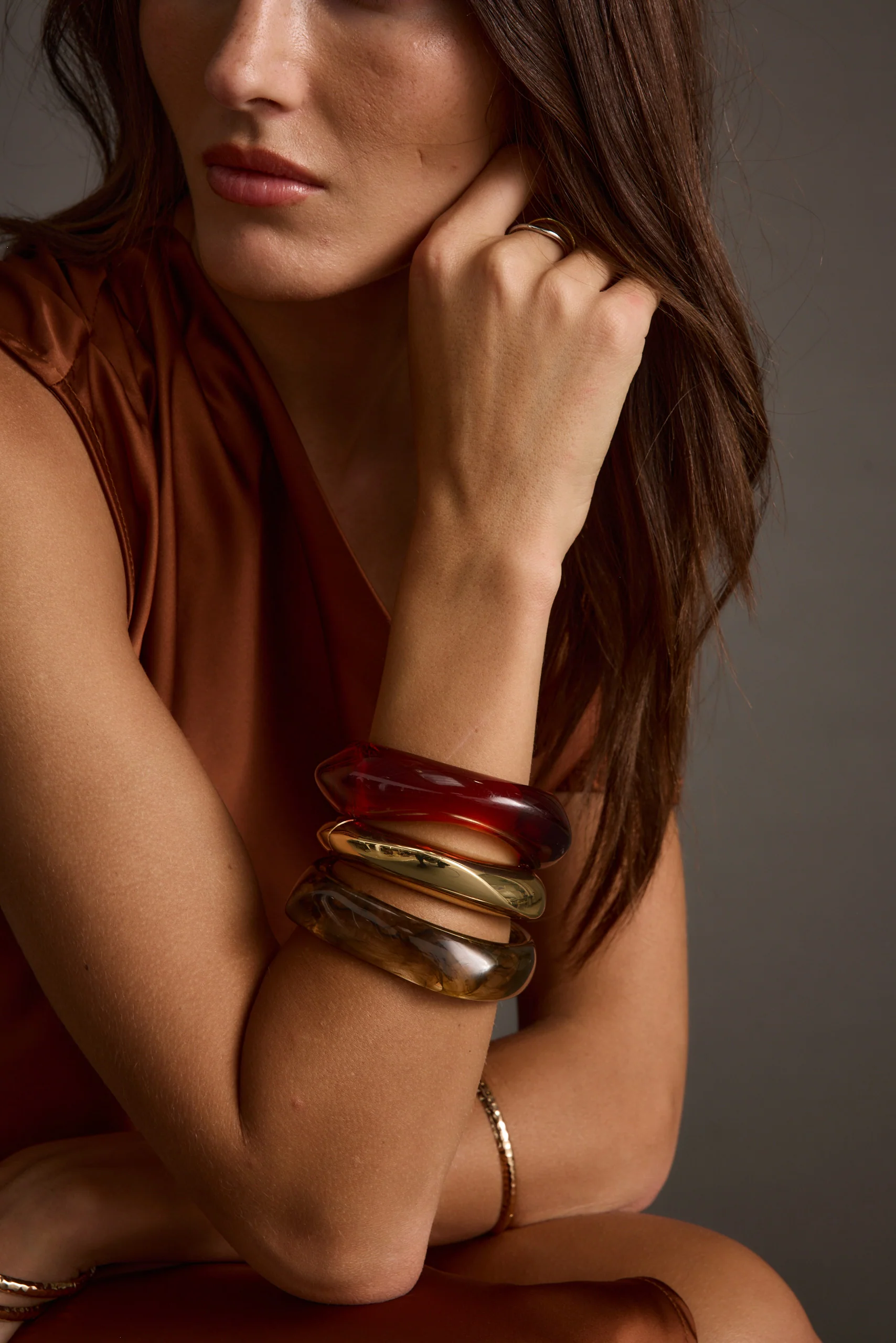 Juna Set of 3 Gold and Resin Bangles - Image 2