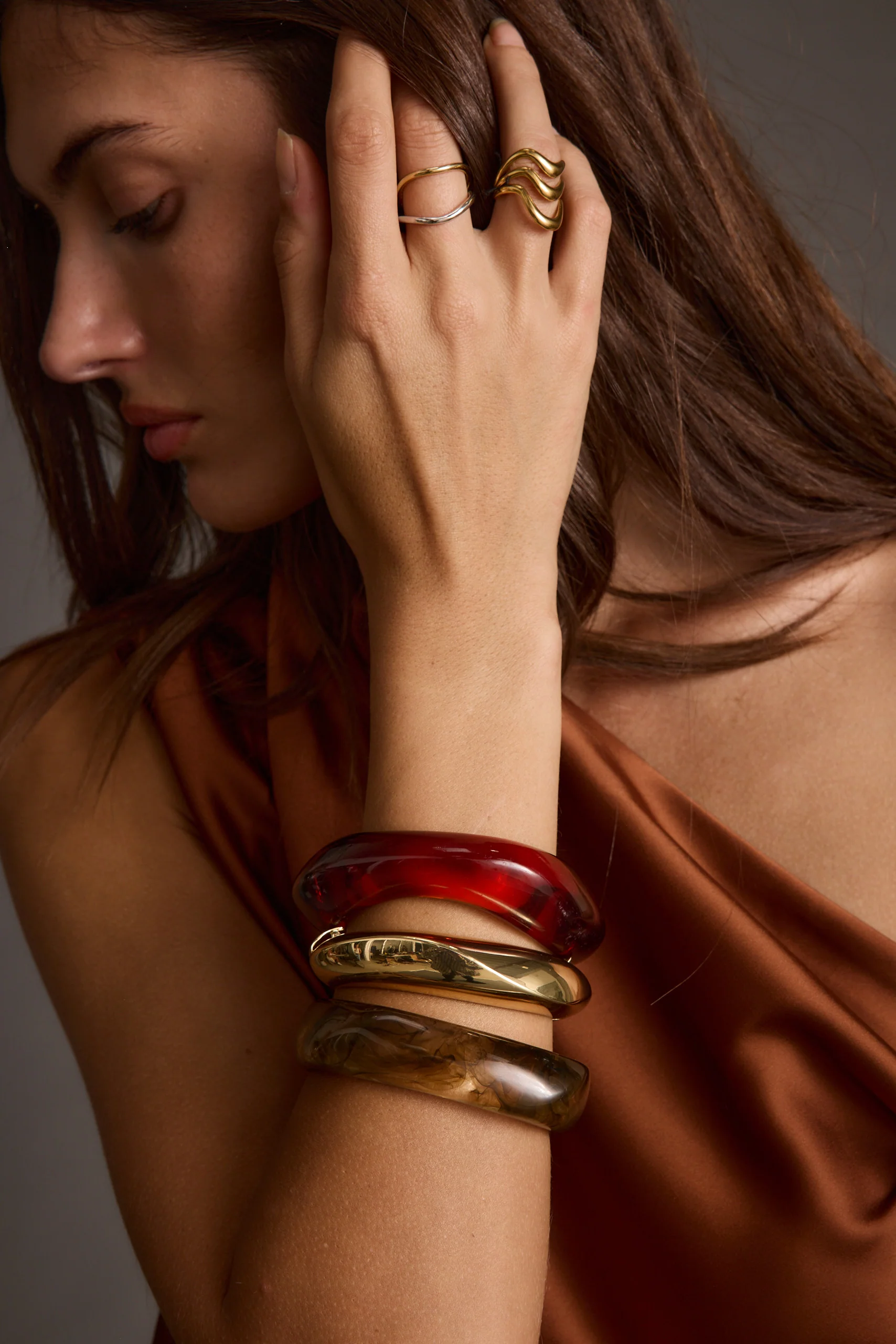 Juna Set of 3 Gold and Resin Bangles - Image 5
