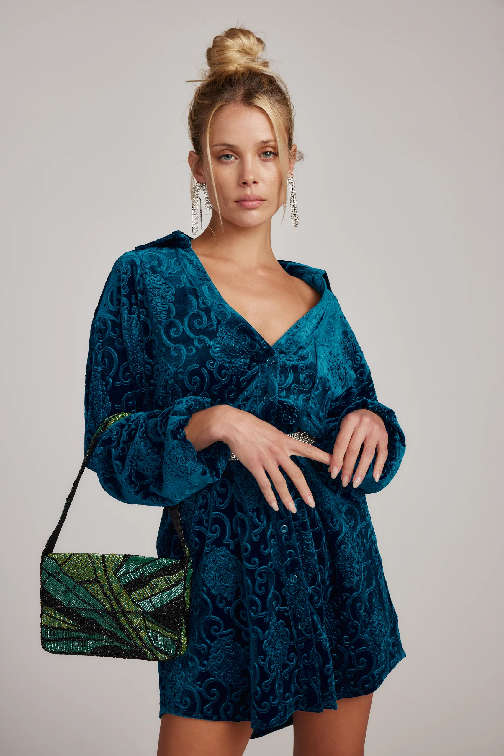 Kali Blue Long Sleeve Velvet Dress - Image 3