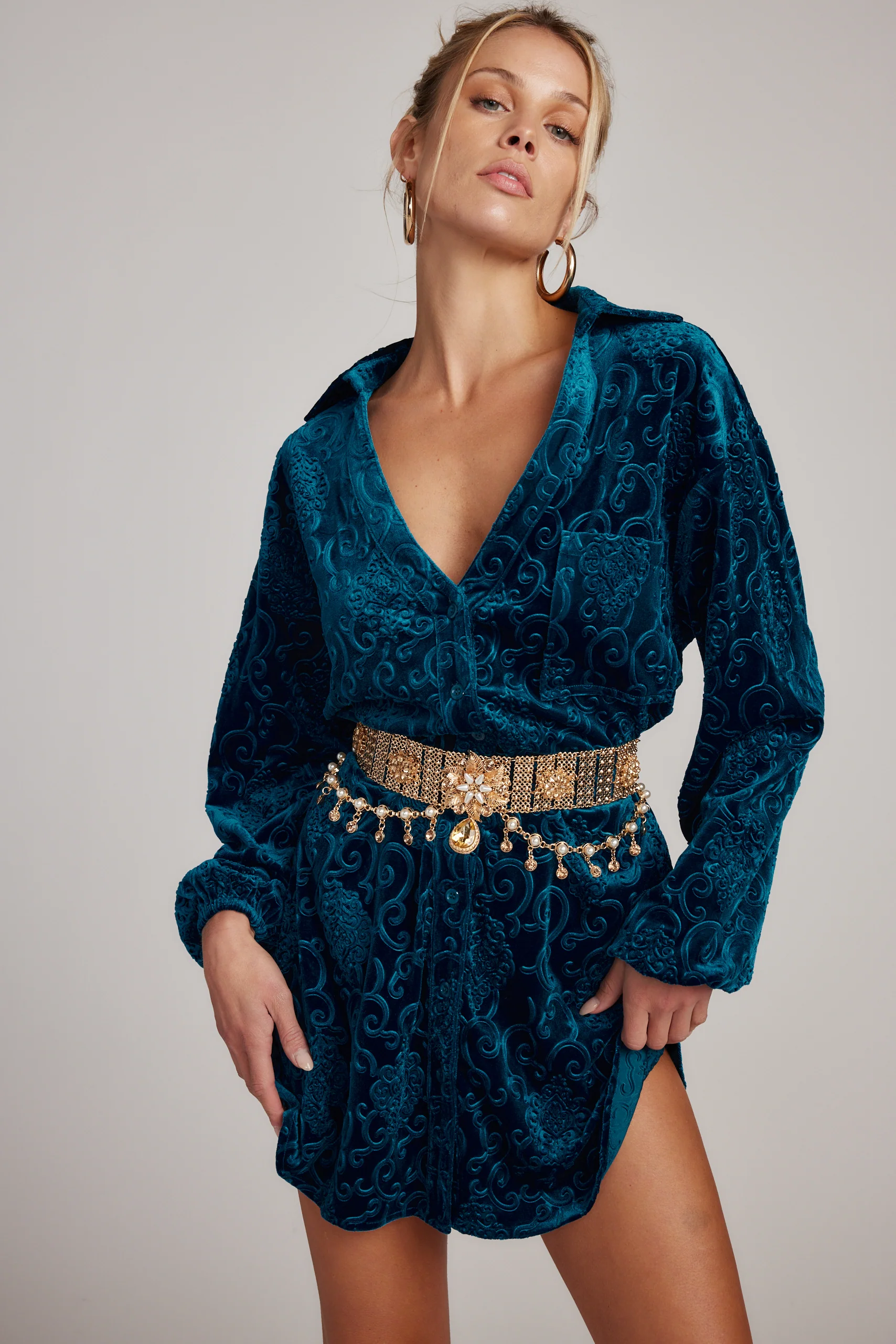 Kali Blue Long Sleeve Velvet Dress - Image 6