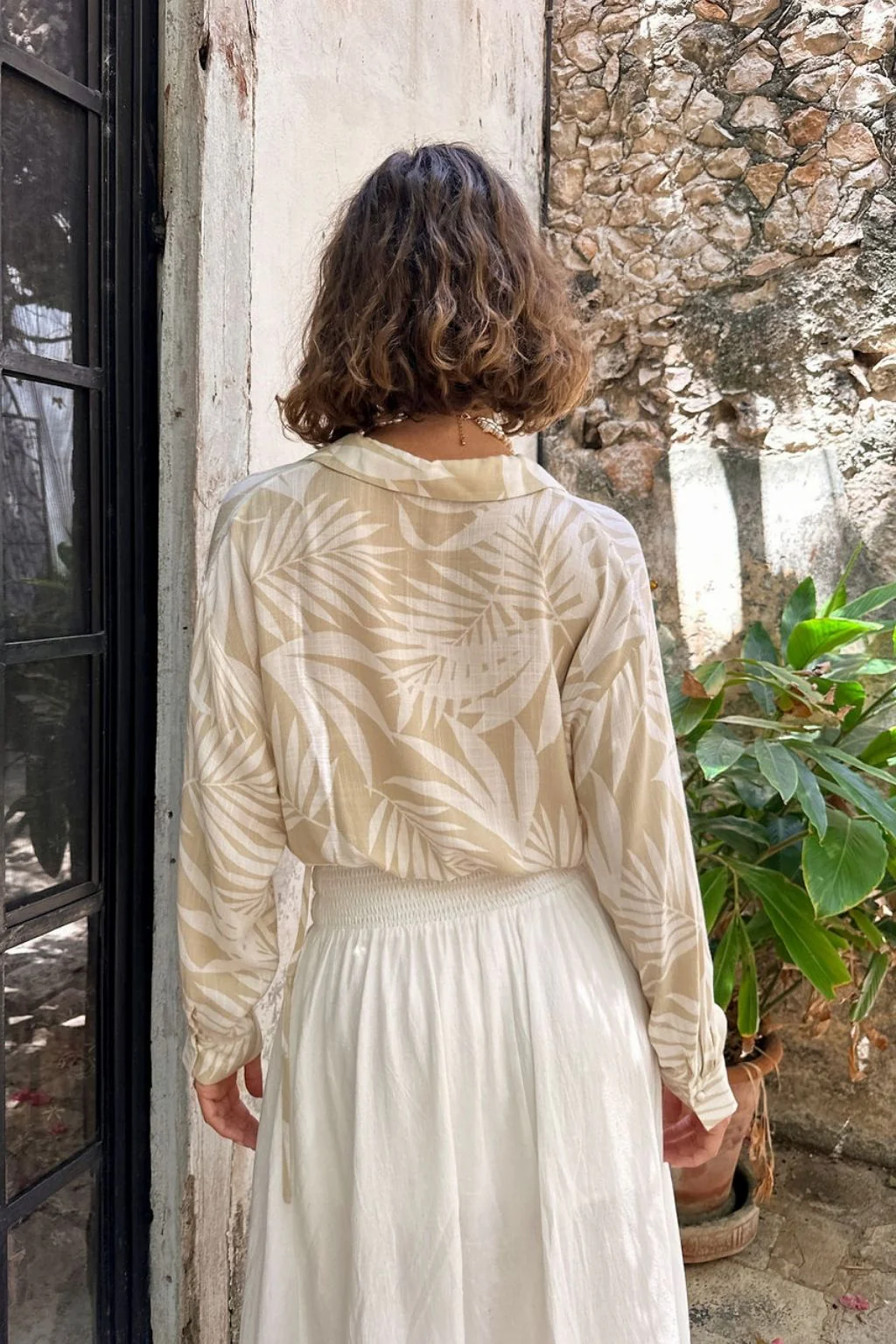 Kiana Beige Palm Print Wrap Top - Image 4
