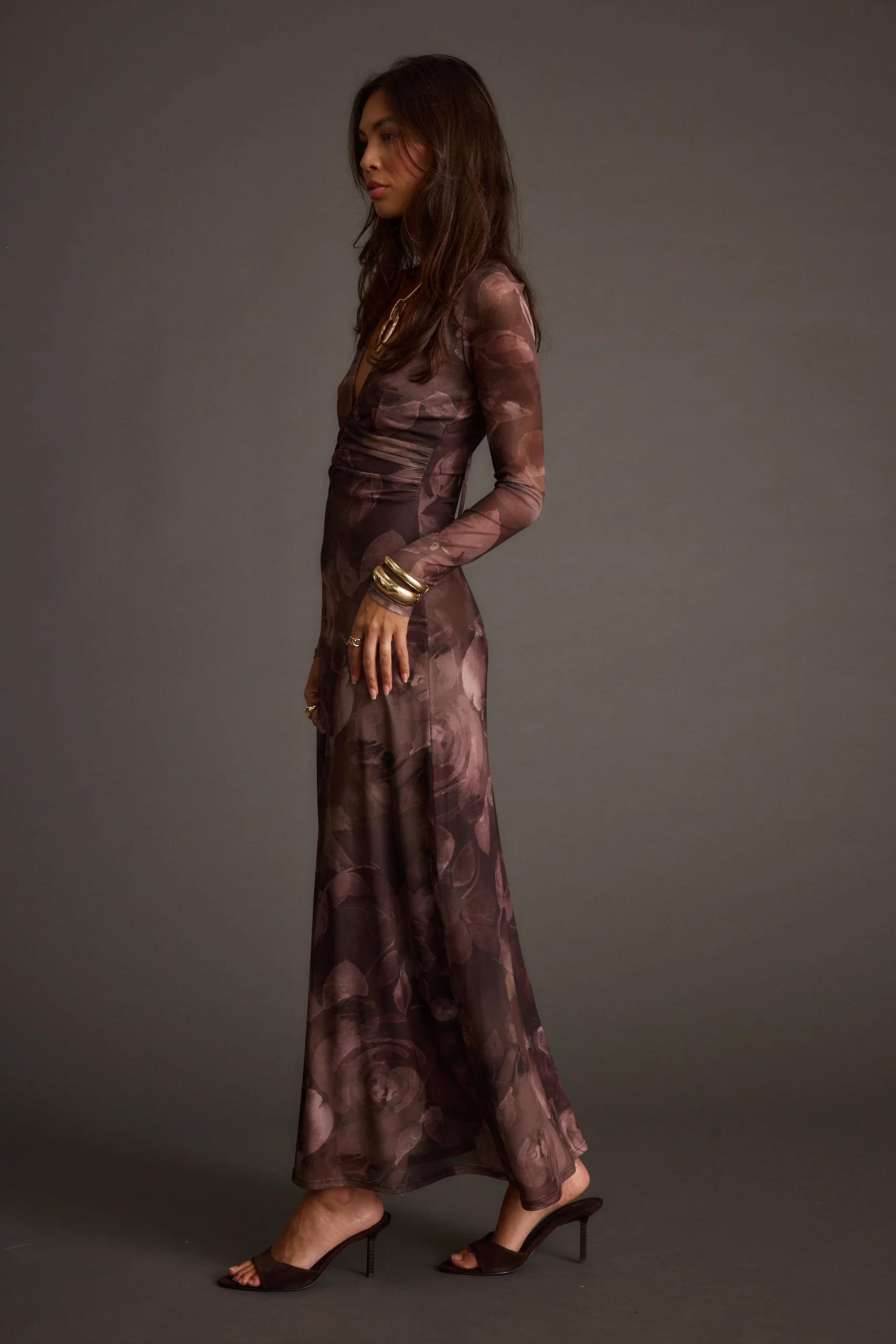 Kristin Plum Blur Mesh Maxi Dress - Image 3