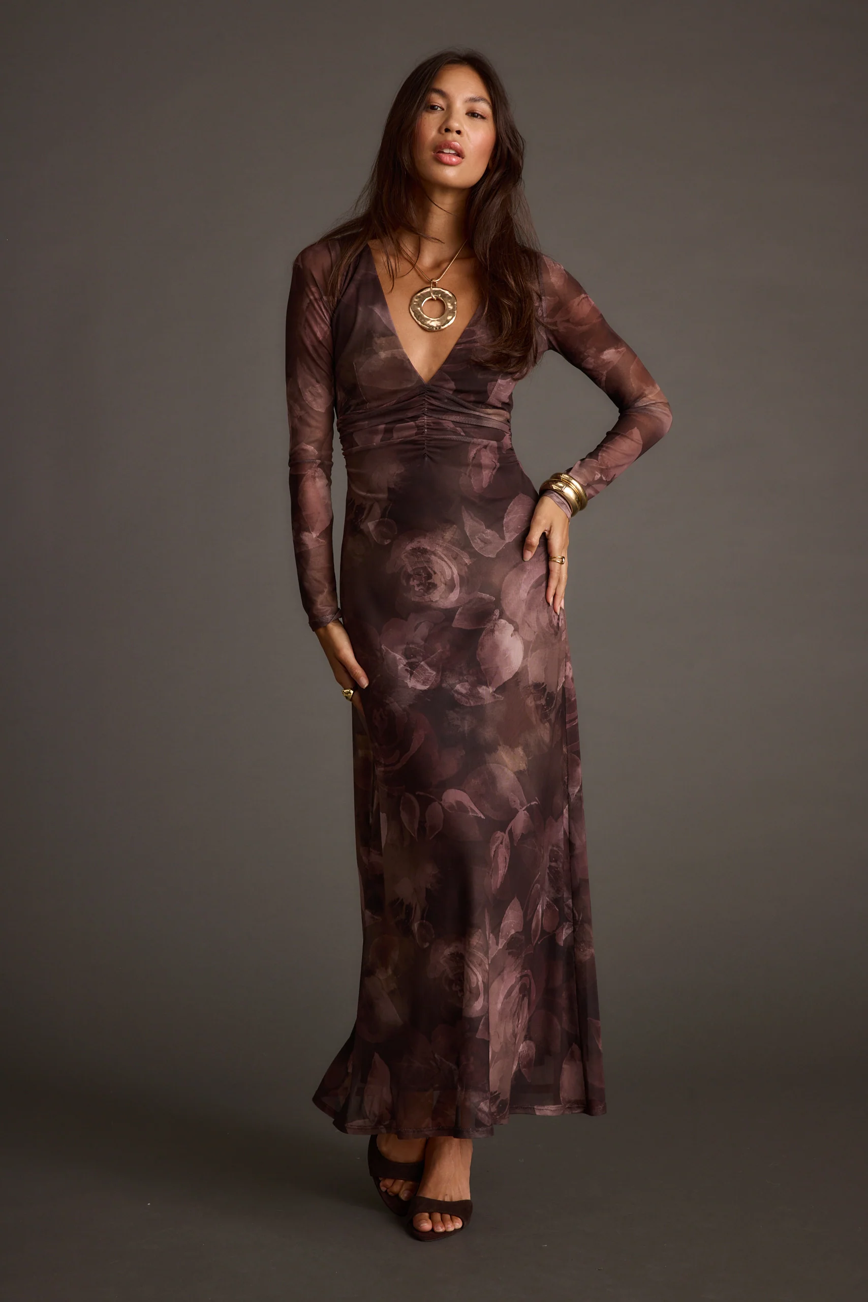 Kristin Plum Blur Mesh Maxi Dress - Image 5