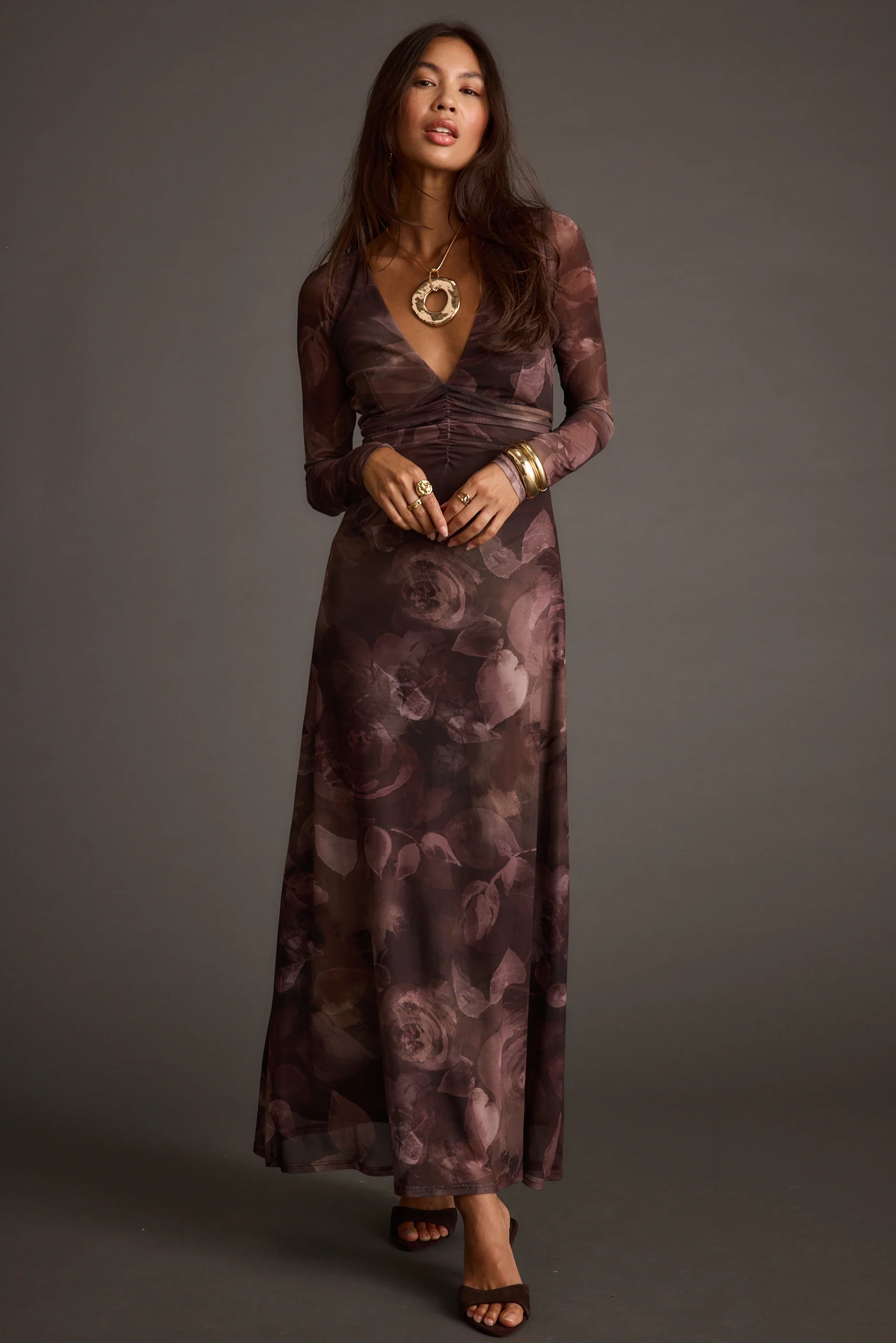 Kristin Plum Blur Mesh Maxi Dress - Image 6