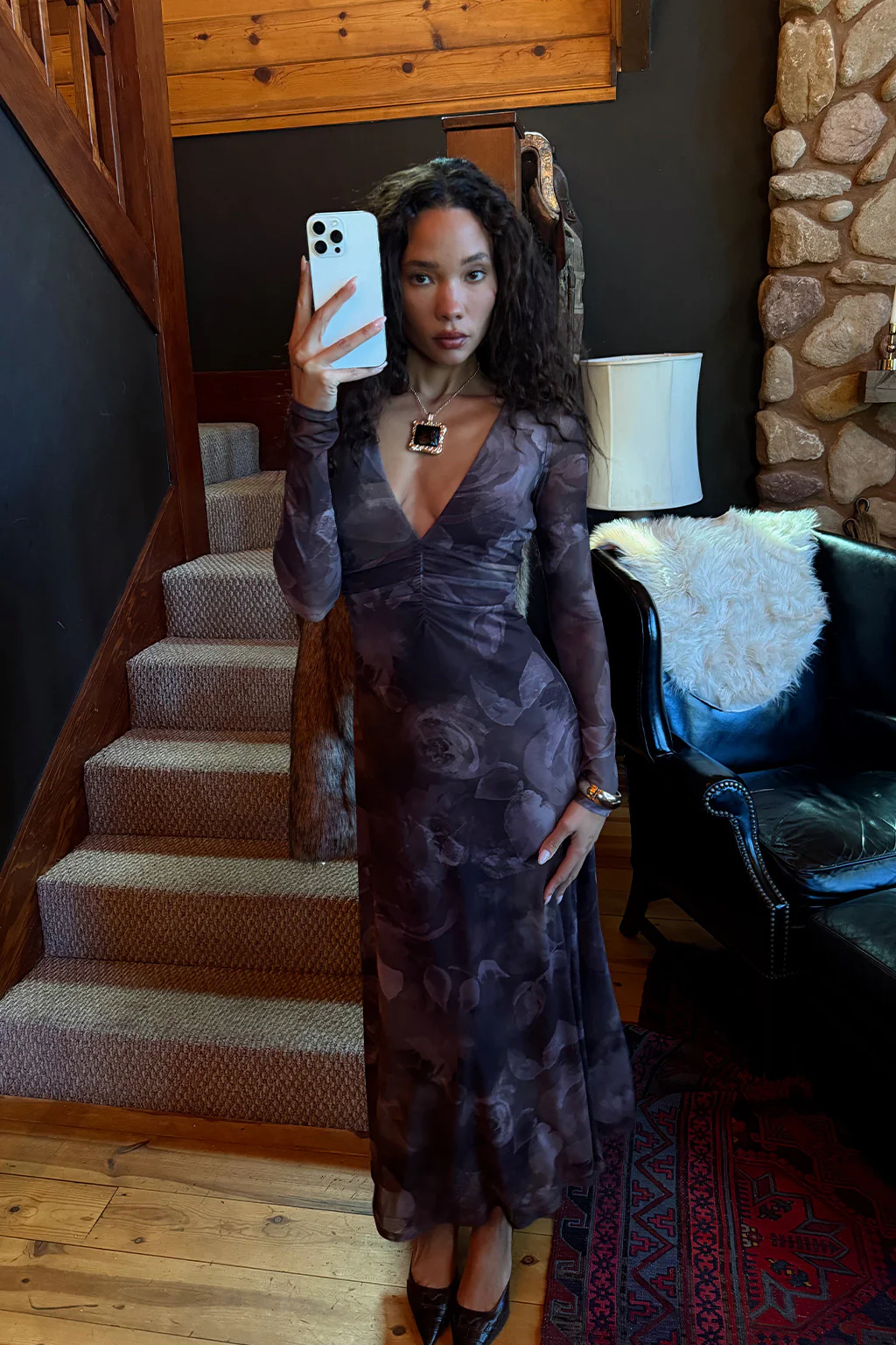 Kristin Plum Blur Mesh Maxi Dress - Image 8