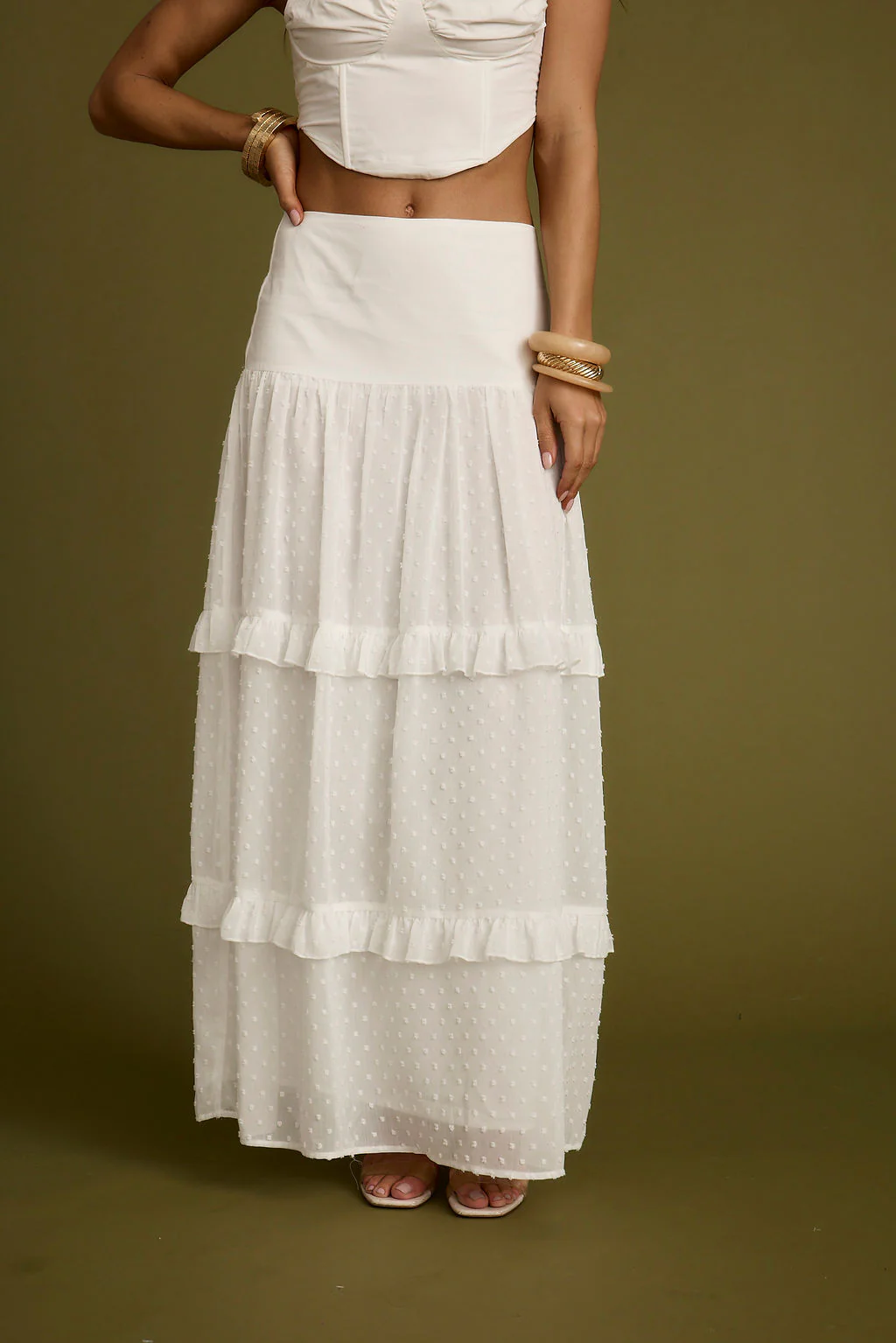 Liana White Low Rise Maxi Skirt - Image 5
