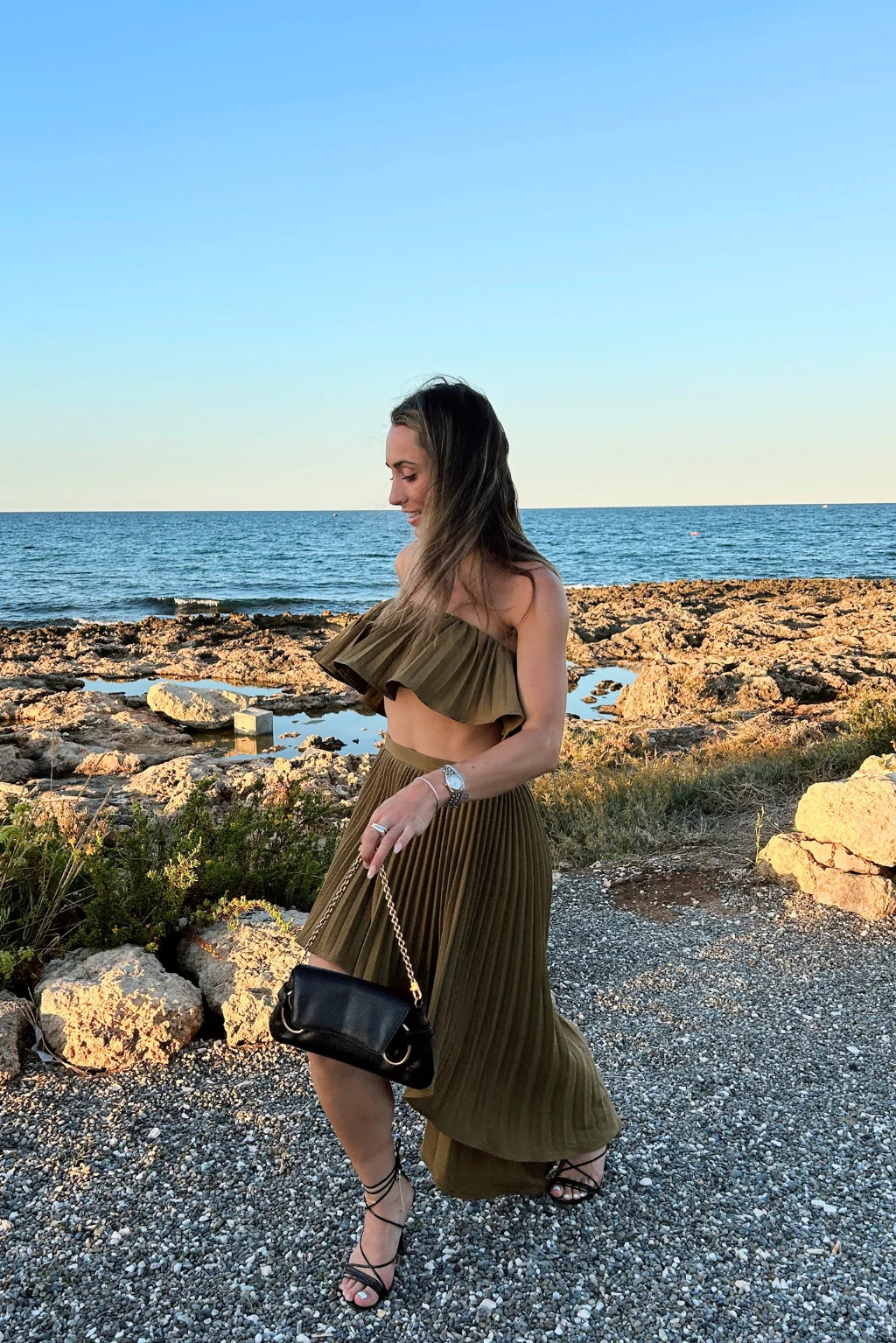 Lima Olive Asymmetrical Midi Skirt - Image 2