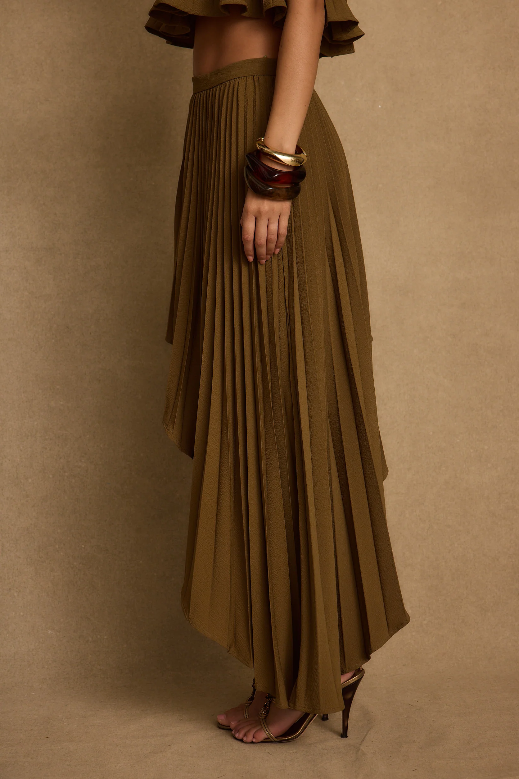 Lima Olive Asymmetrical Midi Skirt - Image 7
