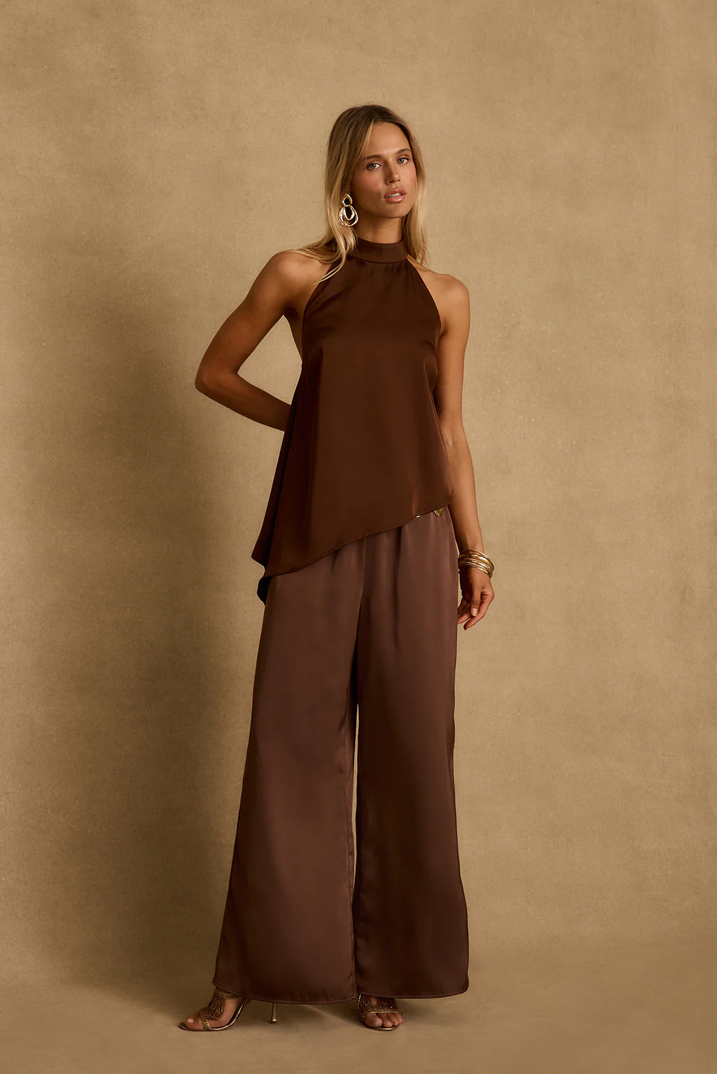 Linden Mocha Asymmetrical Halter Top - Image 3