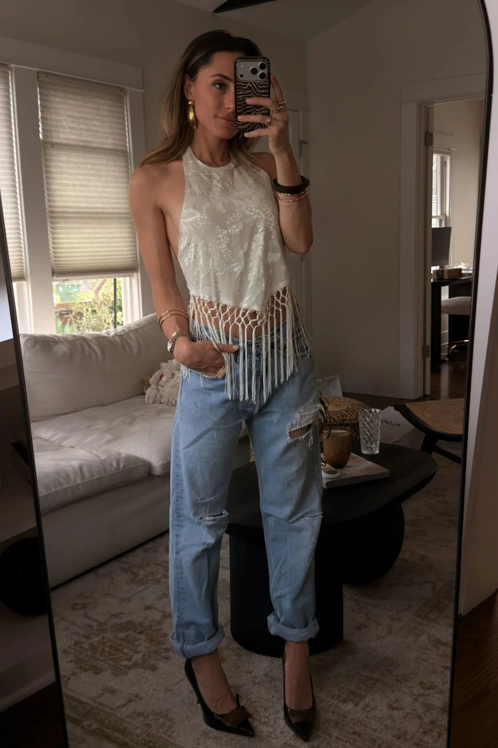 Liora Ivory Jacquard Halter Top