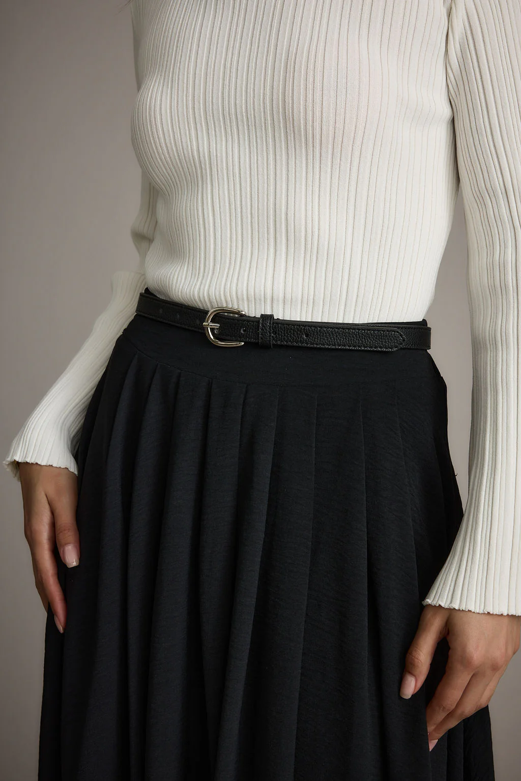 Liya Silver Genuine Leather Skinny Belt - Image 2