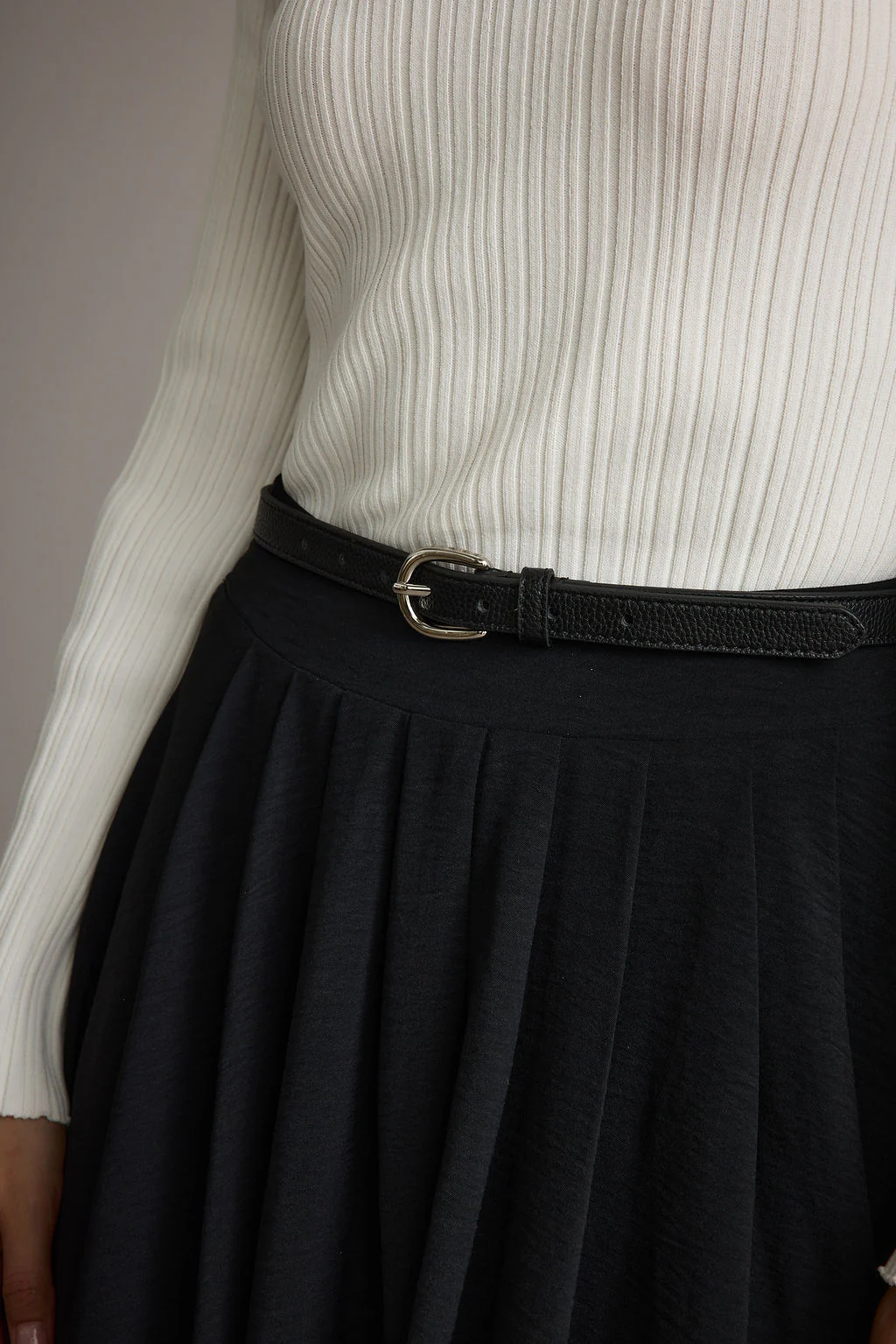 Liya Silver Genuine Leather Skinny Belt - Image 3