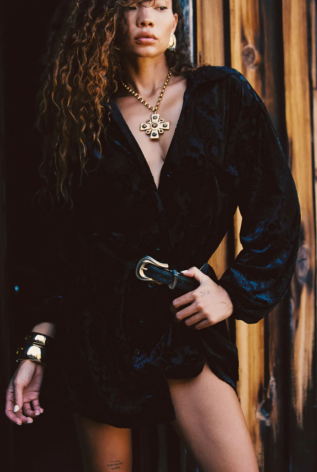 Loretta Black Velvet Burnout Mini Dress - Image 2
