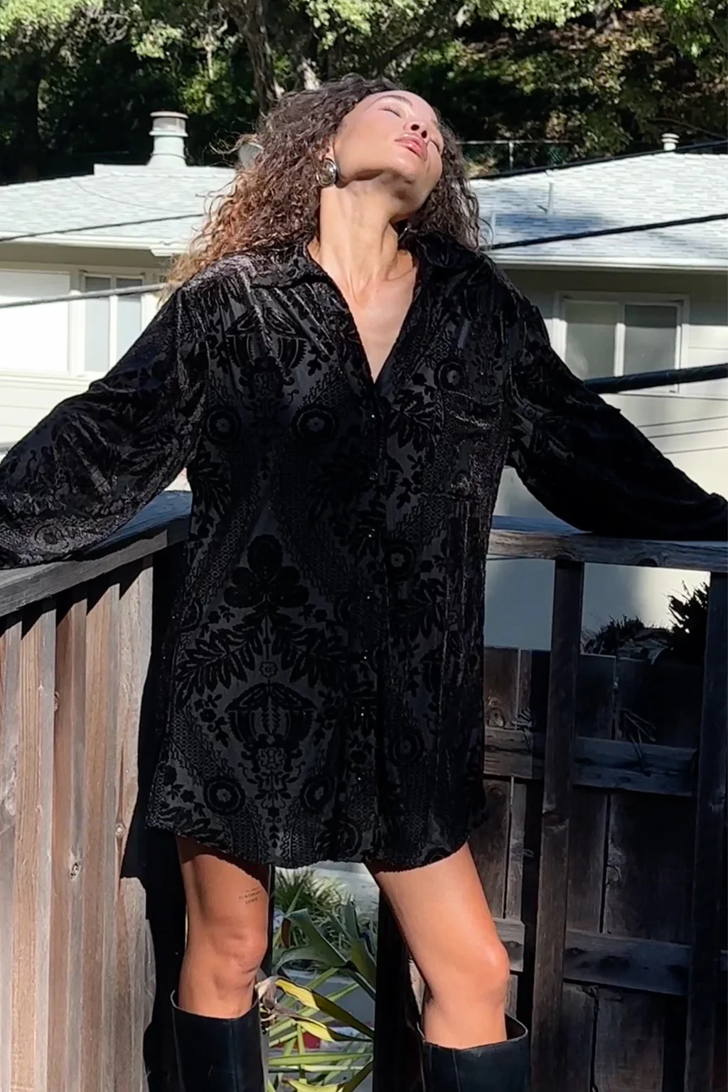 Loretta Black Velvet Burnout Mini Dress - Image 3