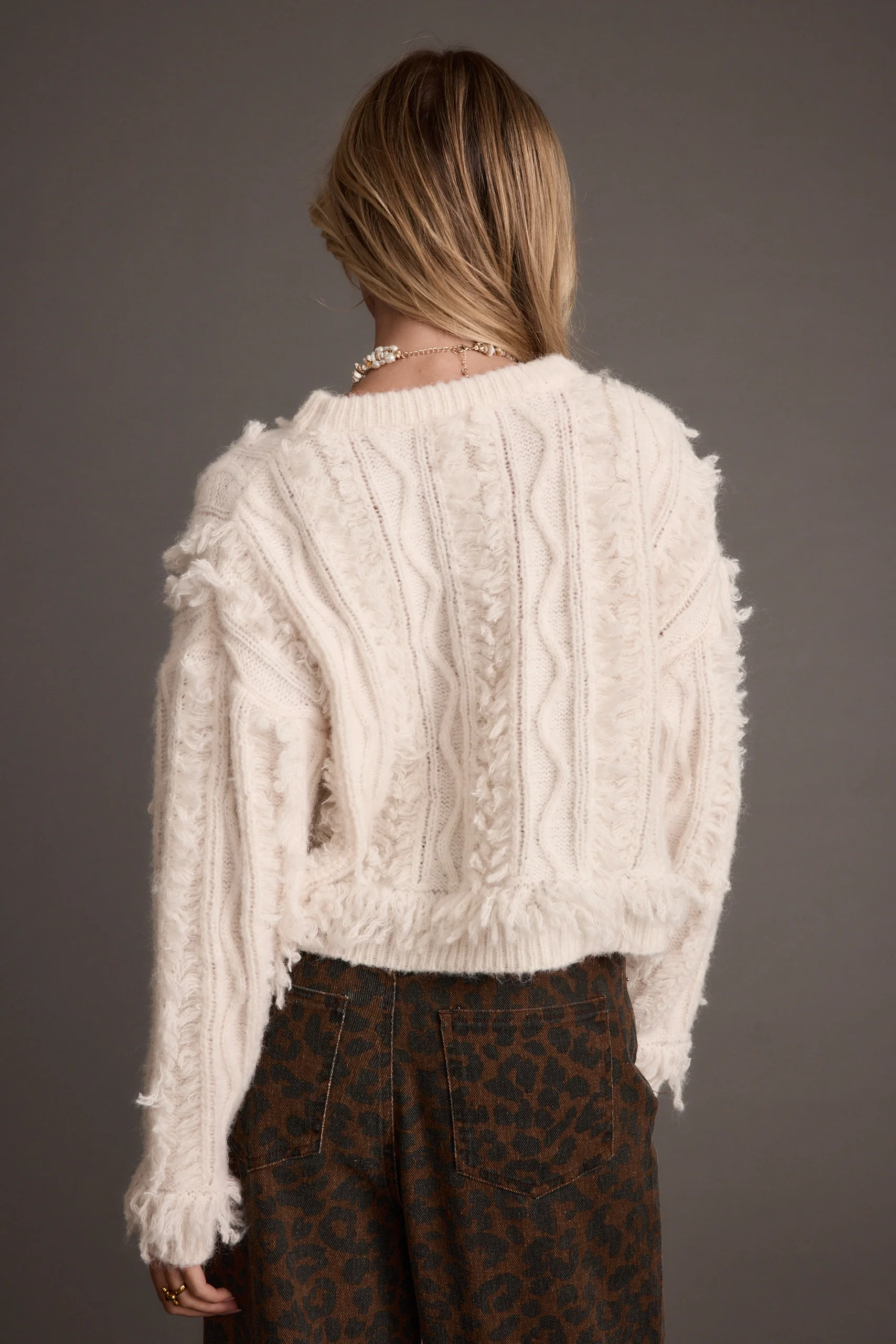 Lorie Beige Fringe Sweater - Image 2