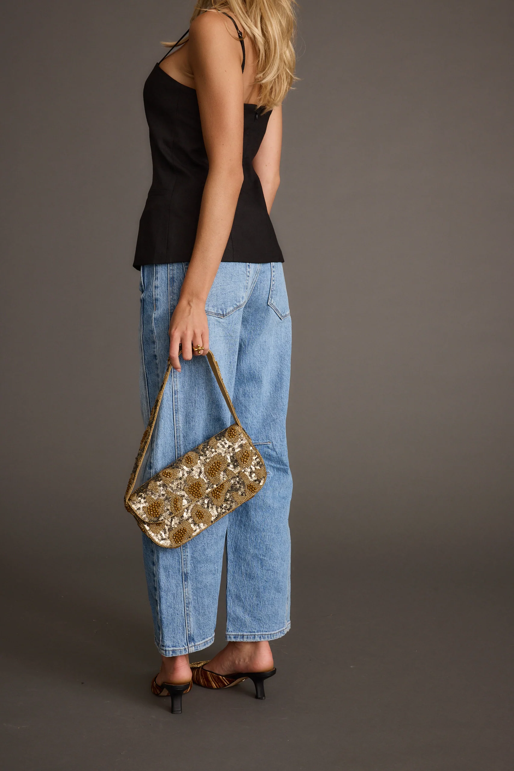 Lucy Brown Beaded Spotted Print Bag - Image 4