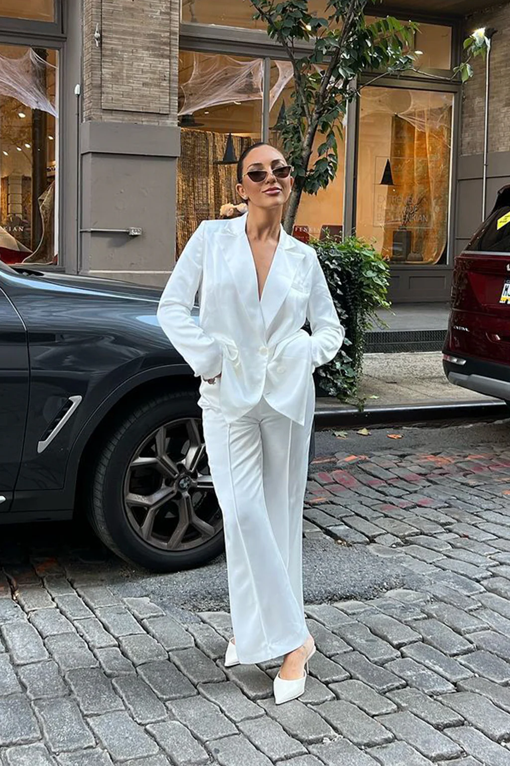 Madison White Satin Trousers - Image 3