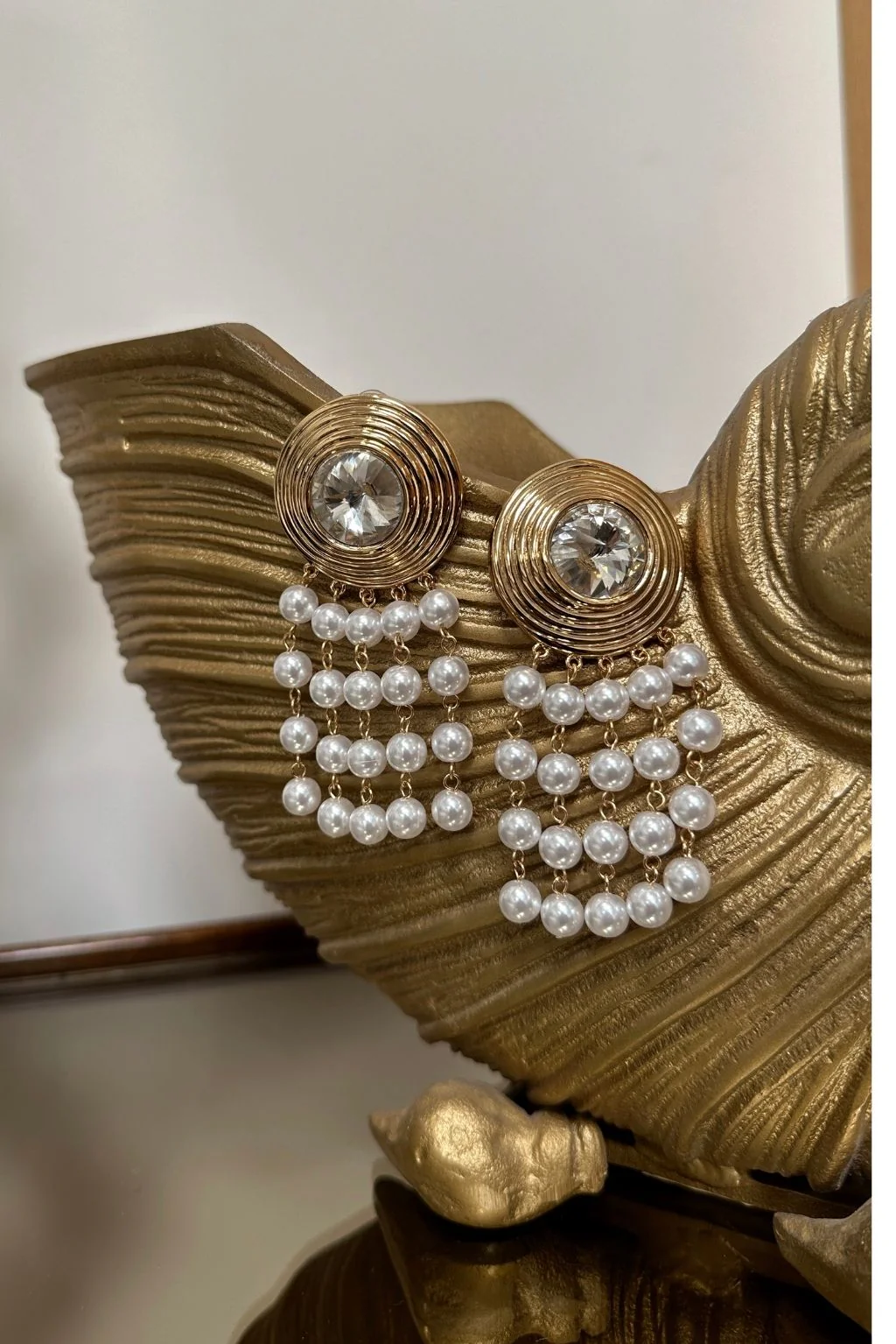 Mariana Gold Pearl Fringe Earrings - Image 3
