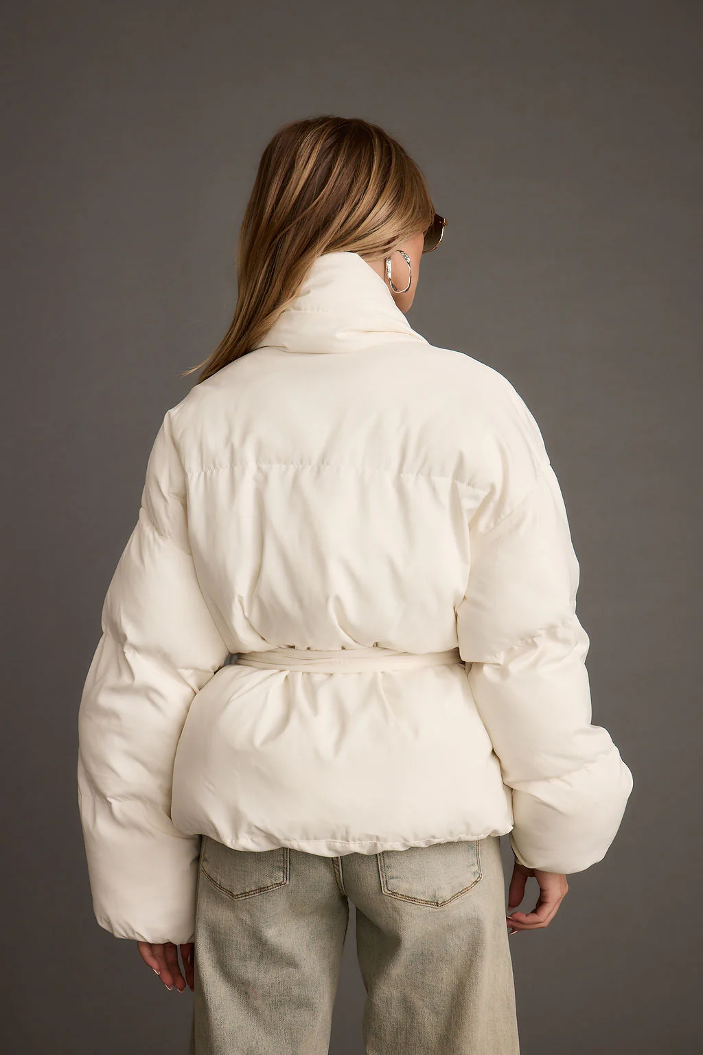 Maverick White Belted Puffer Coat - Image 2